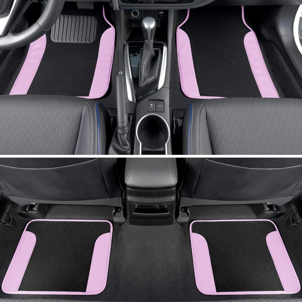 Bdk Pink Carpet - Two-Tone Faux Leather Automotive Floor Mats, Included Anti-Slip Features And Built-In Heel Pad, Stylish For Ca