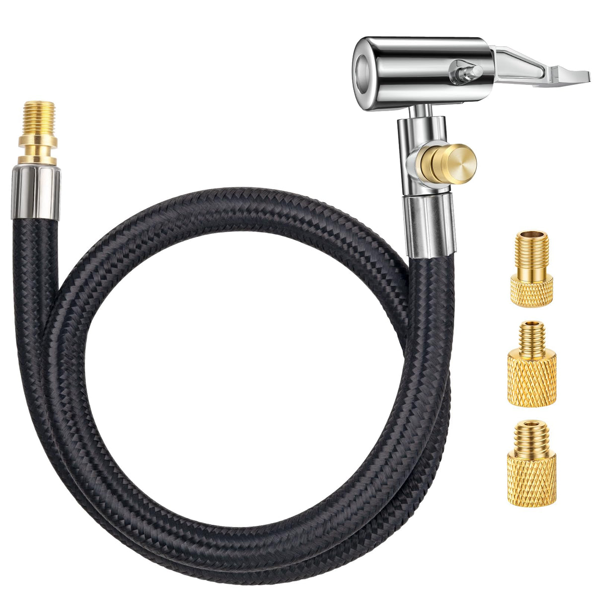 Lumiteco 20 Inch Tire Inflator Hose Adapter, Car Air Hose Self-Locking Air Chuck W/Tire Schrader Valve Fine Thread & Presta Valv