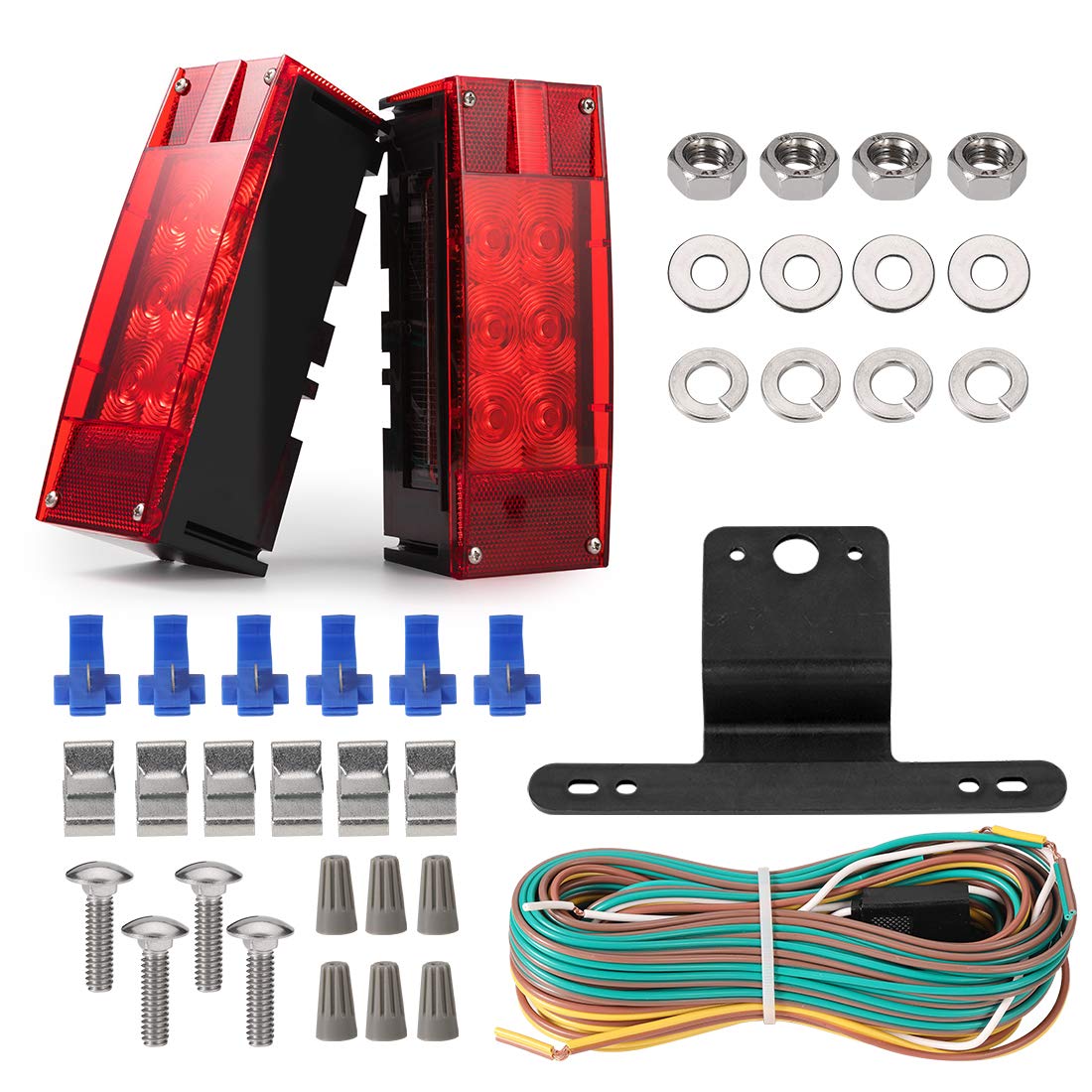 CZC AUTO 12V LED Low Profile Submersible Rectangular Trailer Light Kit Tail Stop Turn Running Lights for Boat Trailer Truck Mari