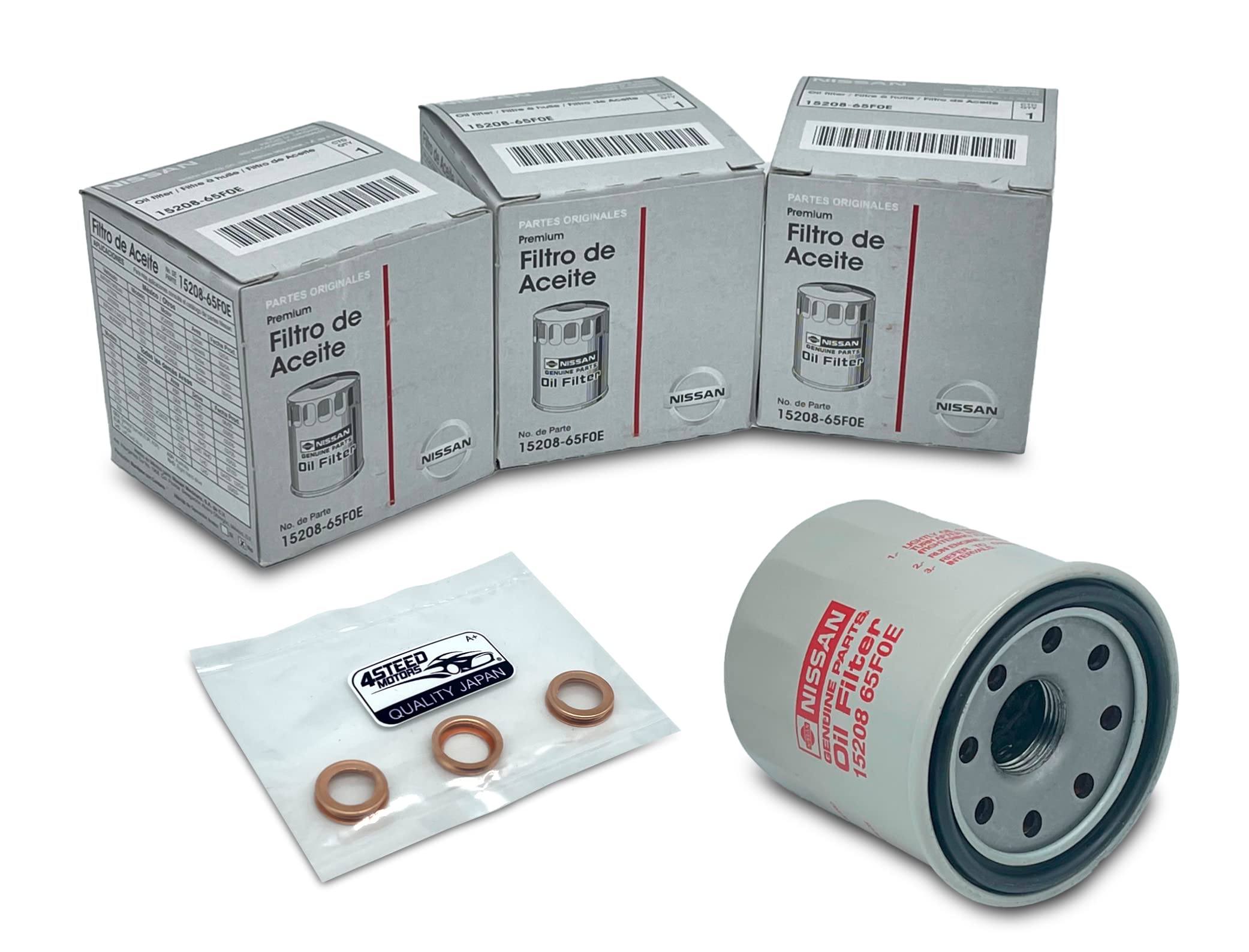 Set 3 Pcs New Genuine Oem 15208-65F0E Engine Oil Filter + 4Steed Motors 11026-Ja00A 11026-01M02 Drain Plug Gasket Compatible With Nissan Infiniti - Rogue Frontier Pathfinder Quest Murano Titan Sentra
