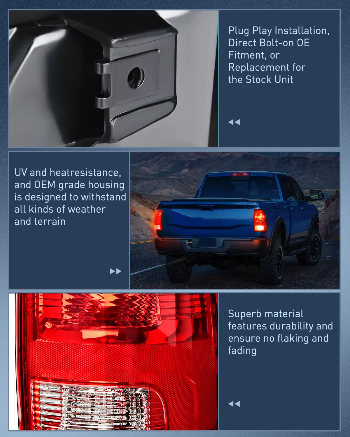 Nilight Taillight Assembly For 2009 2010 2011 2012 2013 2014 2015 2016 2017 2018 Dodge Ram 1500 2500 3500 2019 2020 2021 Classic Rear Lamp Oe Style W/Bulbs Driver And Passenger Side