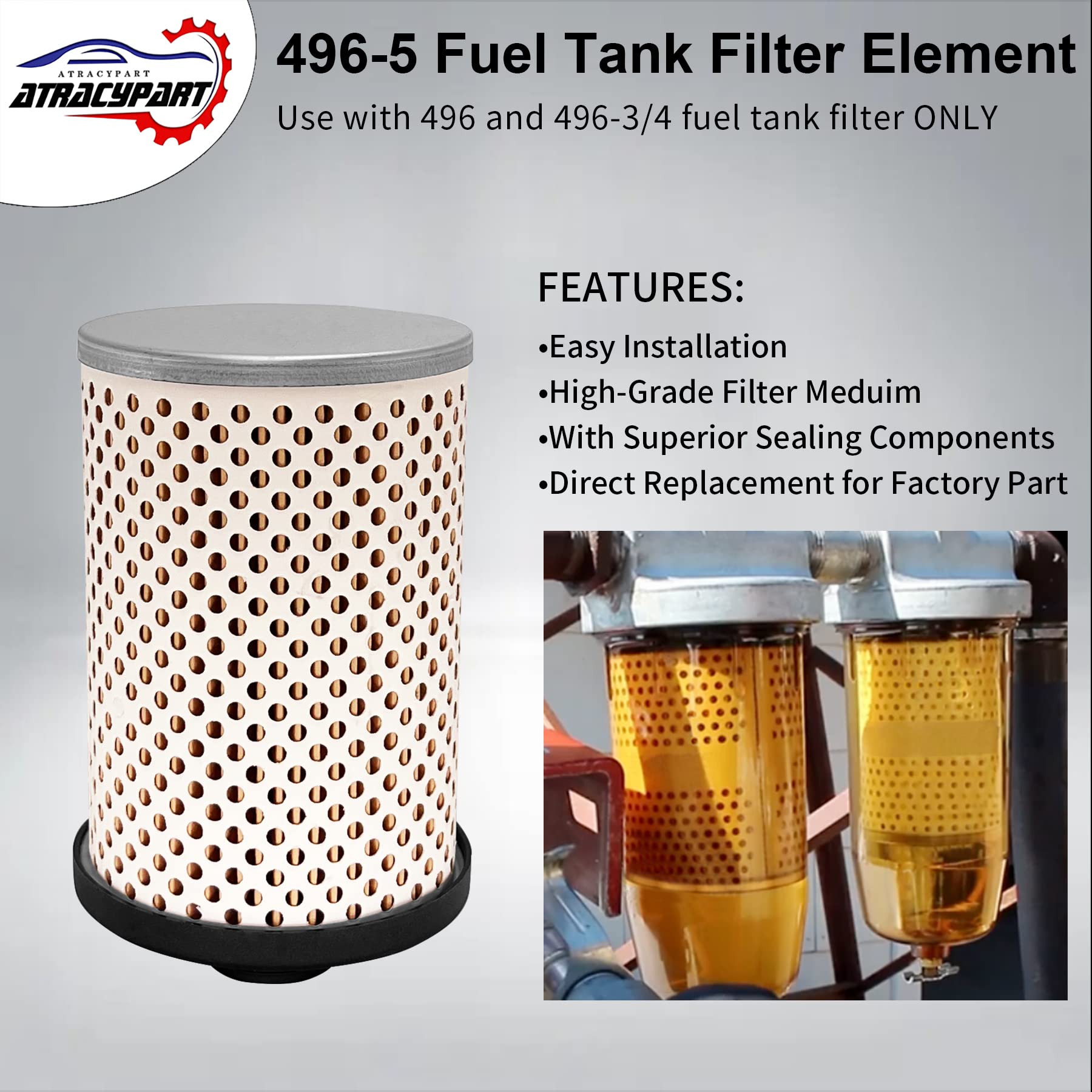 496-5 Fuel Tank Filter Element Water-Block 2 Pcs Replacement For Diesel Gasoline Biodiesel Water Separate 30 Micron with Protect