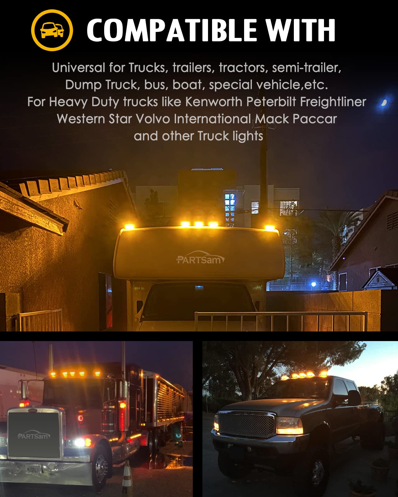 Partsam 31Led Amber Cab Marker Light Waterproof Top Roof Running Cab Lights Compatible With Peterbilt/Kenworth/Freightliner//Wes