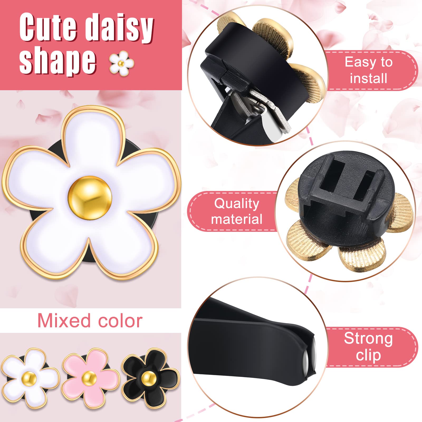 Frienda 6 Pcs Daisy Flower Air Vent Clip Air Freshener Outlet Clip Car Air Conditioning Clip Charm Car Inter Decor(Black, Pink,