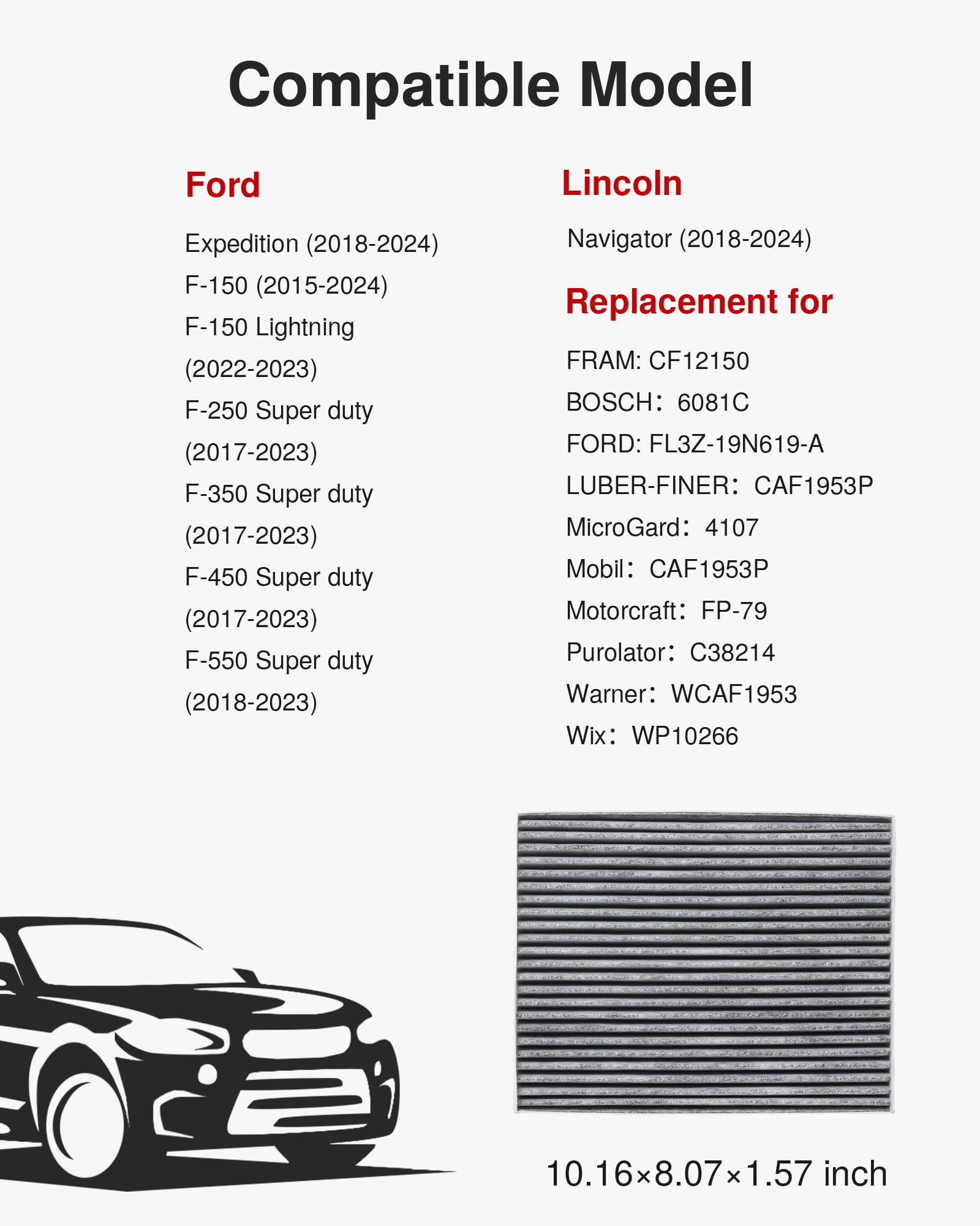 Puroma Cabin Air Filter With Activated Charcoal Layer, Replacement For Cf12150, 6081C, 12150-C1, Compatible With Ford Expedition, F-150, F-250, F-350, F-450, F-550 Super Duty, Lincoln Navigator