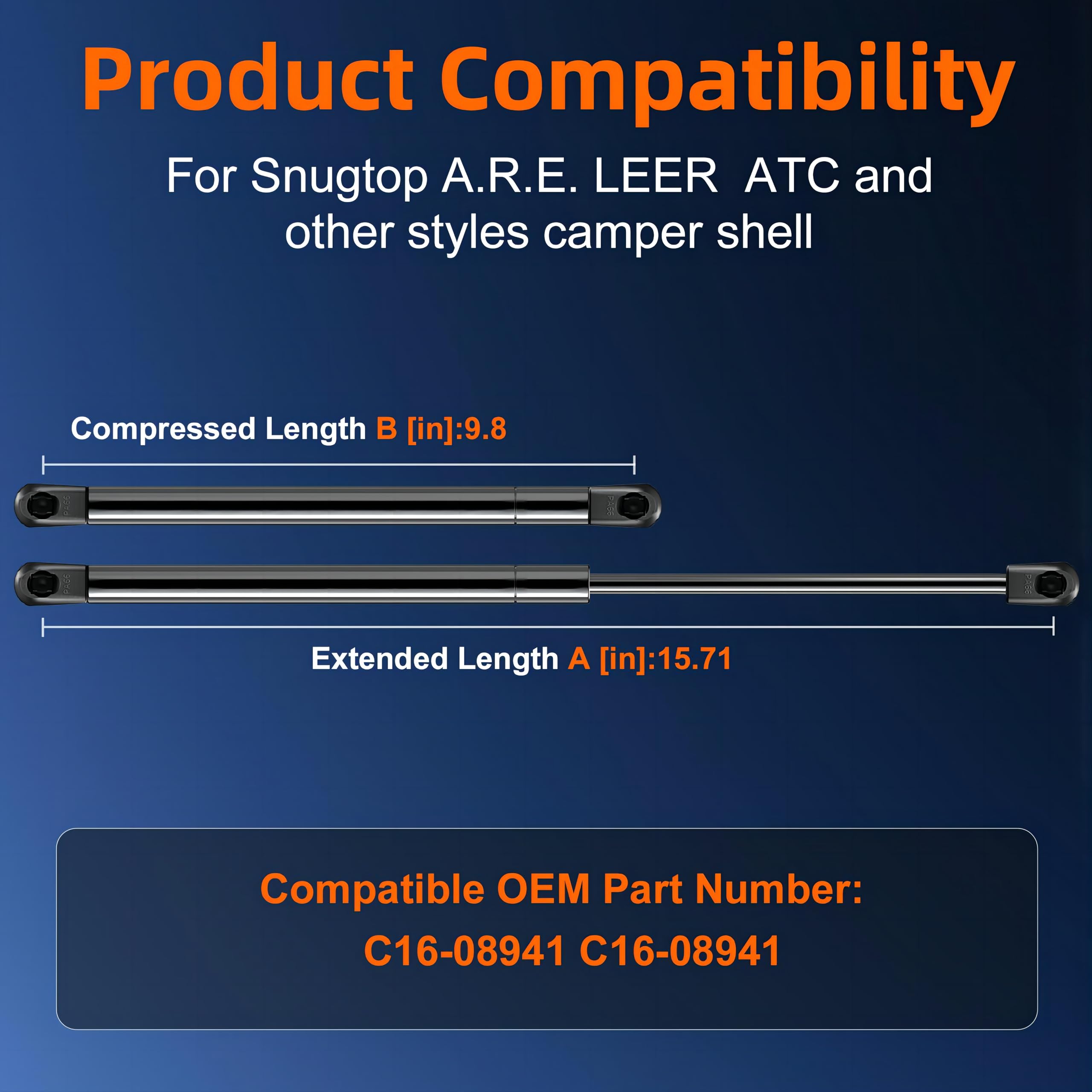 Euplokeer C16-08941 16In 28Lb/125N Gas Shock Strut Lift Support For Leer Are Camper Shell Window, C16-33278 Snugtop Truck Pickup