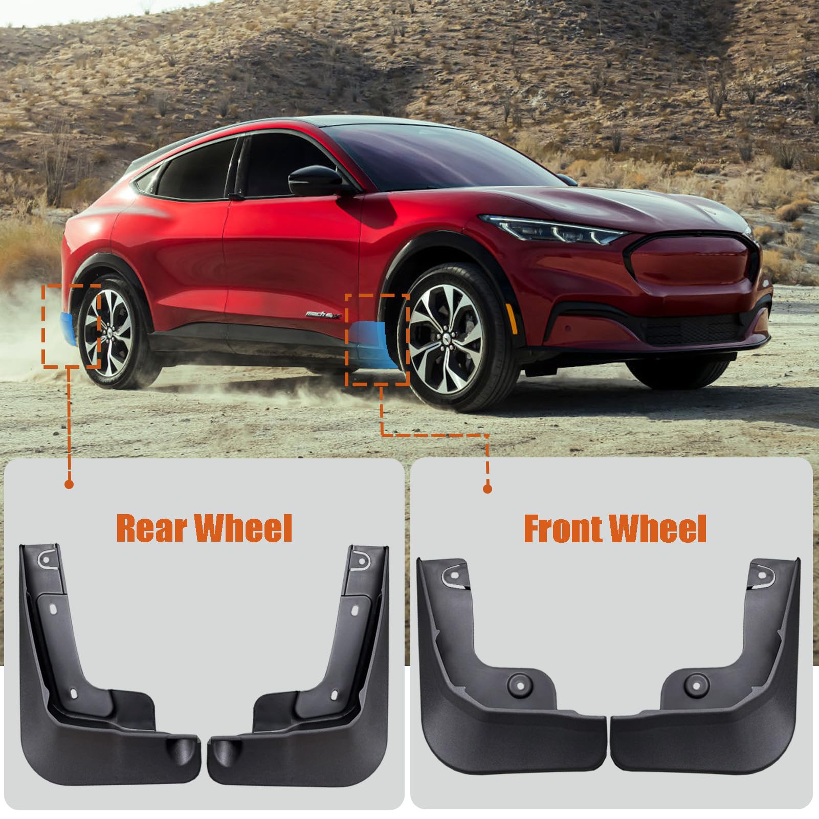KEAIDAP Mud Flaps for Mustang Mach E 2024 2023 2022 2021 - Front & Rear Mud Flaps Splash Guards Mudguards Exterior Accessories f
