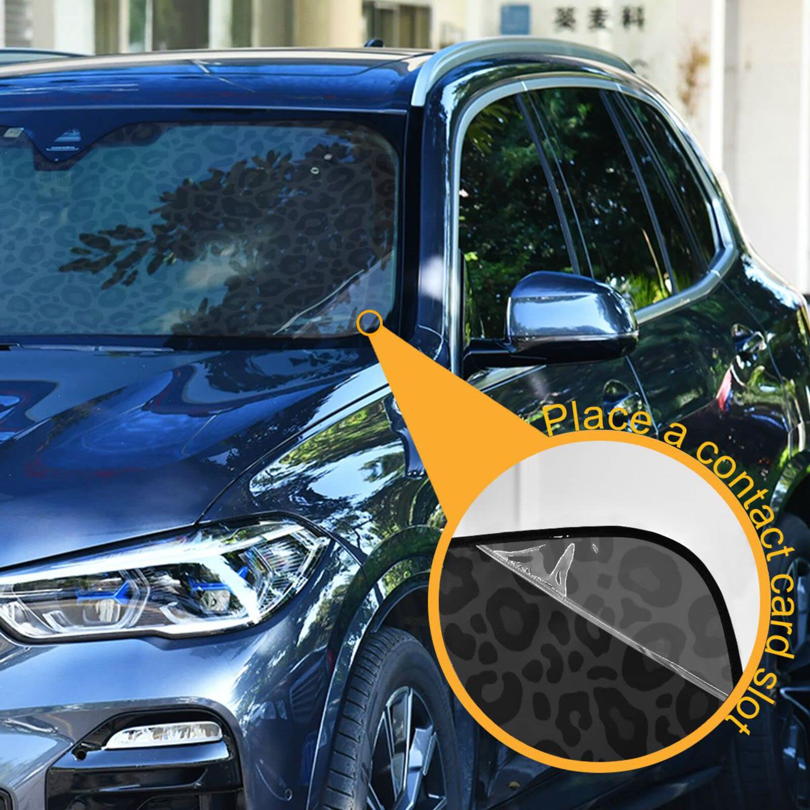 Oarencol Black Leopard Car Windshield Sun Shade Animal Skin Print Foldable Uv Ray Sun Visor Protector Sunshade To Keep Your Vehi