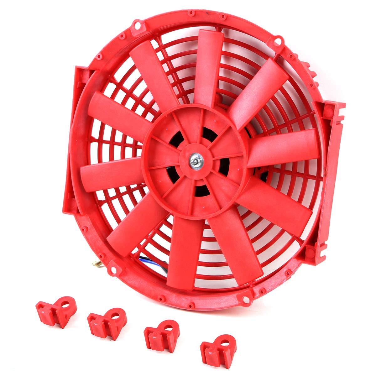 Dna Motoring 10 Inch High Performace Electric Cooling Slim Radiator Fan With Mount Kit, Red, 2Pcs, Raf-10-Rd+Fmk-X2
