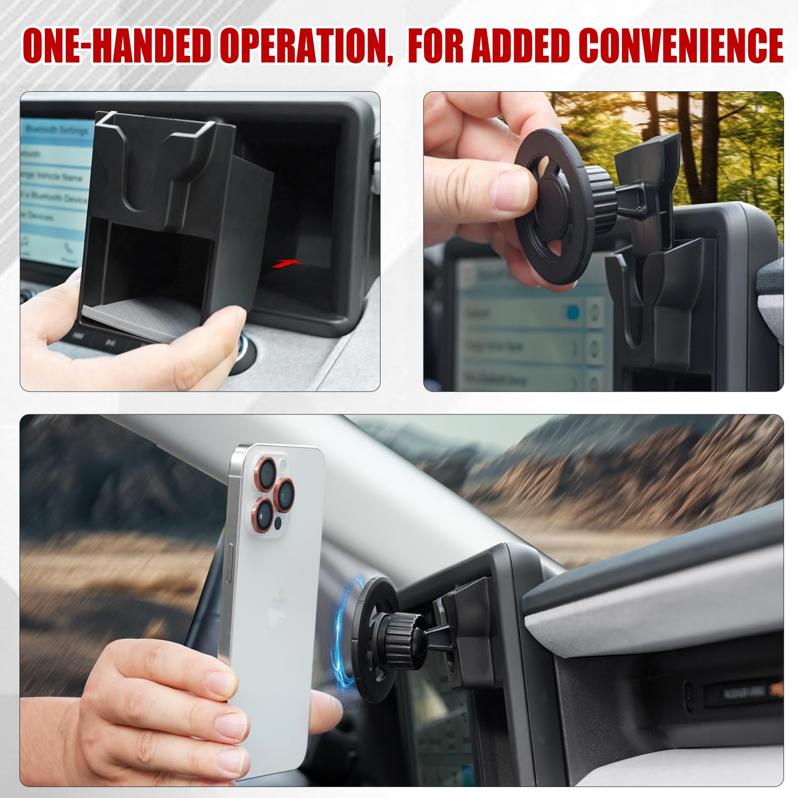 Mabett Magnetic Phone Holder Cubby Insert For Ford Maverick 2022-2024 Accessories, Dash Mount Storage Box Kit (Phone Holder)