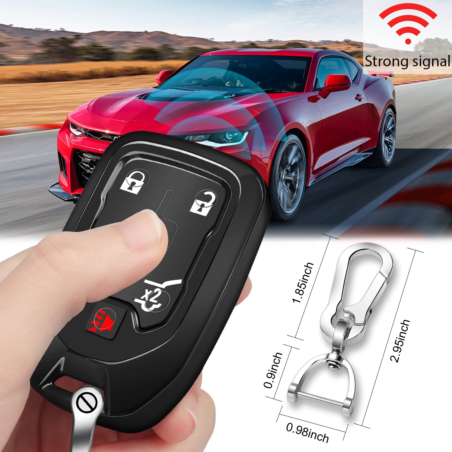 Qbuc For Gmc Key Fob Cover Tpu Protector Case With Keychain For 2019-2021 Chevrolet Chevy Silverado And Gmc Sierra 1500 2500Hd 3500Hd Terrain Acadia Yukon Key Cover Smart Remote 3/4/5/6 Button(Black)