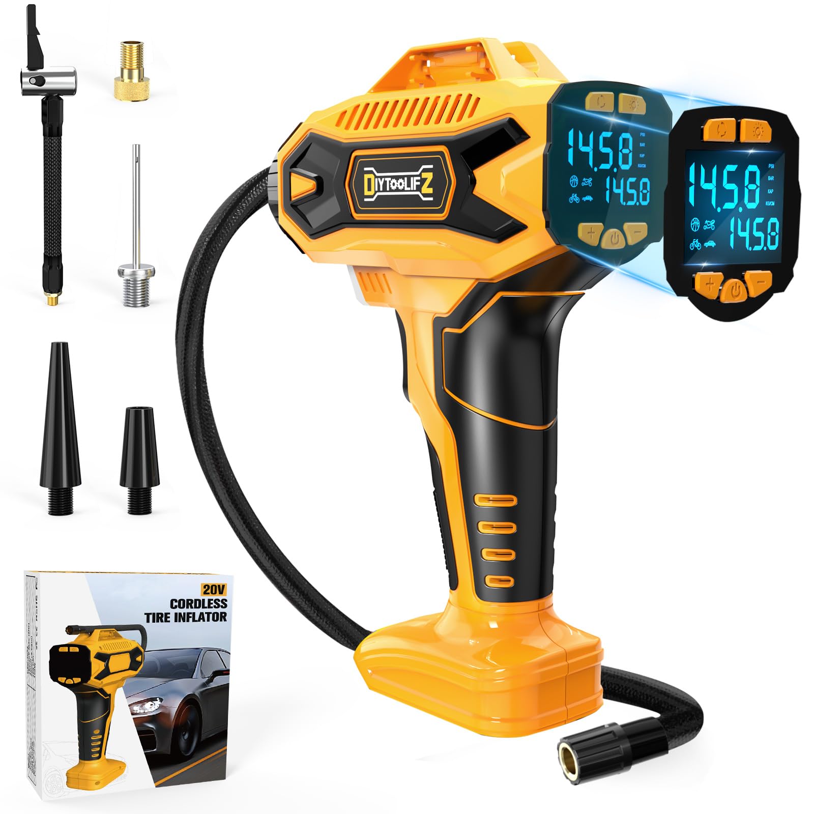 Cordless Tire Inflator Air Compressor For Dewalt 20V Max Battery, Portable Handheld Air Pump With Digital Pressure Gauge For Car