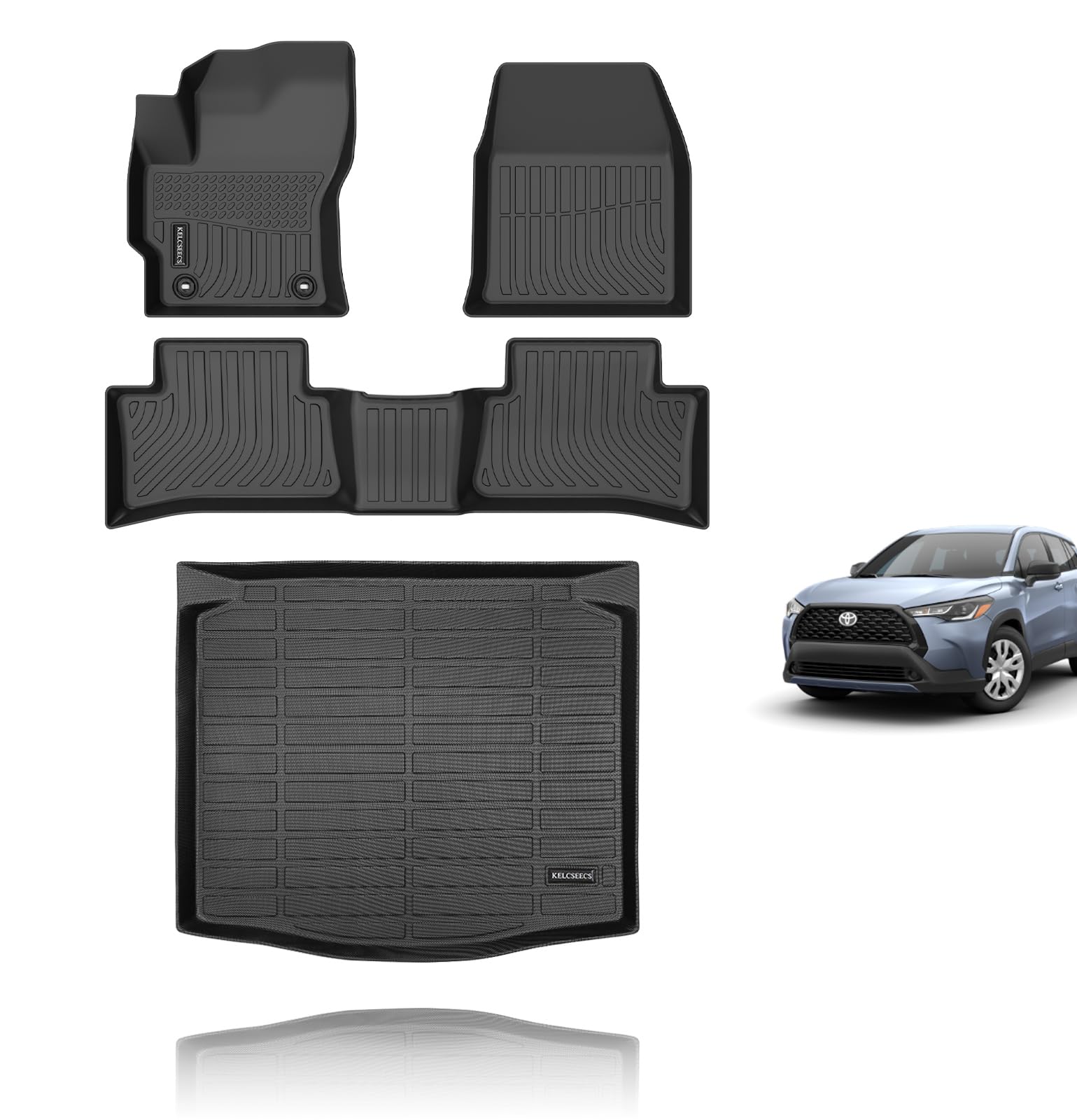 KELCSEECS Floor Mats & Cargo Liner for 2025 2024 2023 2022 Corolla Cross(Fit Hybrid & Gas) FWD All Weather Floor Liners Car Mats