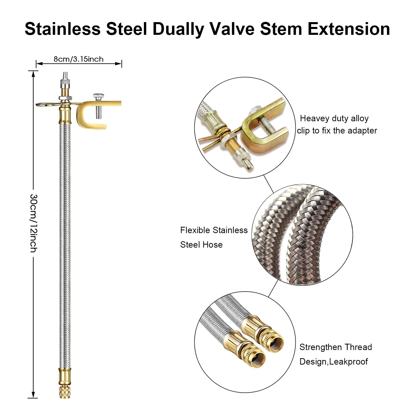 Accretion 2 Pieces Valve Stem Extension Stainless Steel Tire Extender Braided Valve Stem Extender 6 Pieces 45 90 135 Degree Brass Valve Stem Extender Tire For Most Cars Truck (12 Inch)