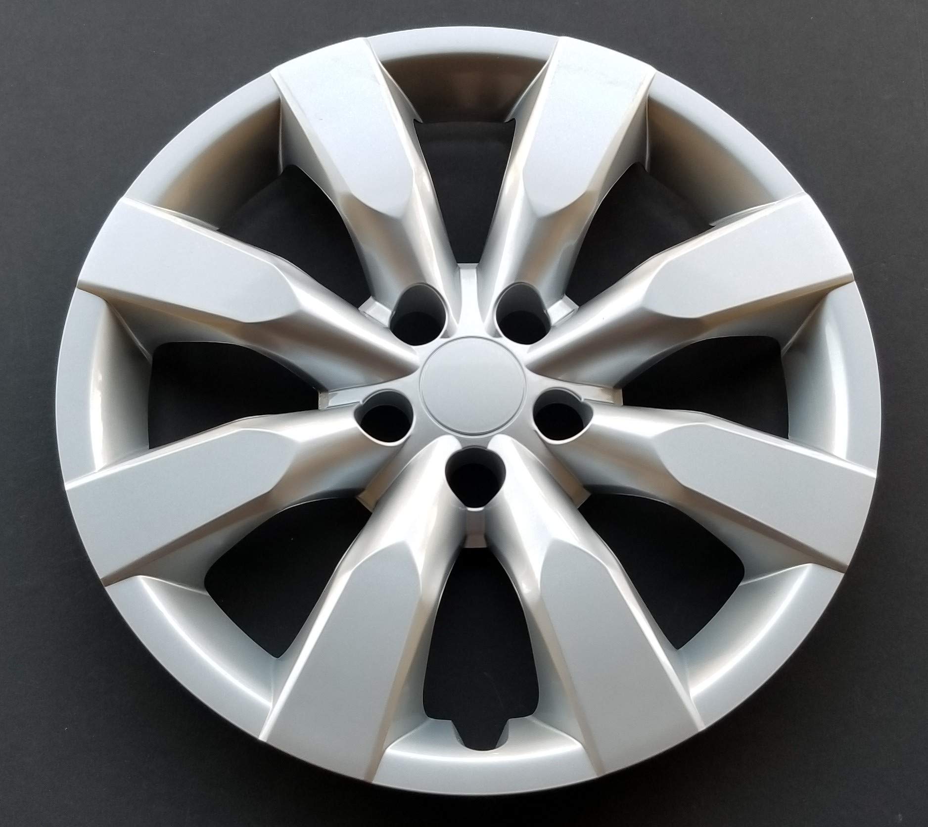 New Wheel Covers Replacements Fits 2014-2018 Toyota Corolla ; 16 Inch; 8 Spoke; Silver Color; Plastic; Set Of 4; Standard Leg