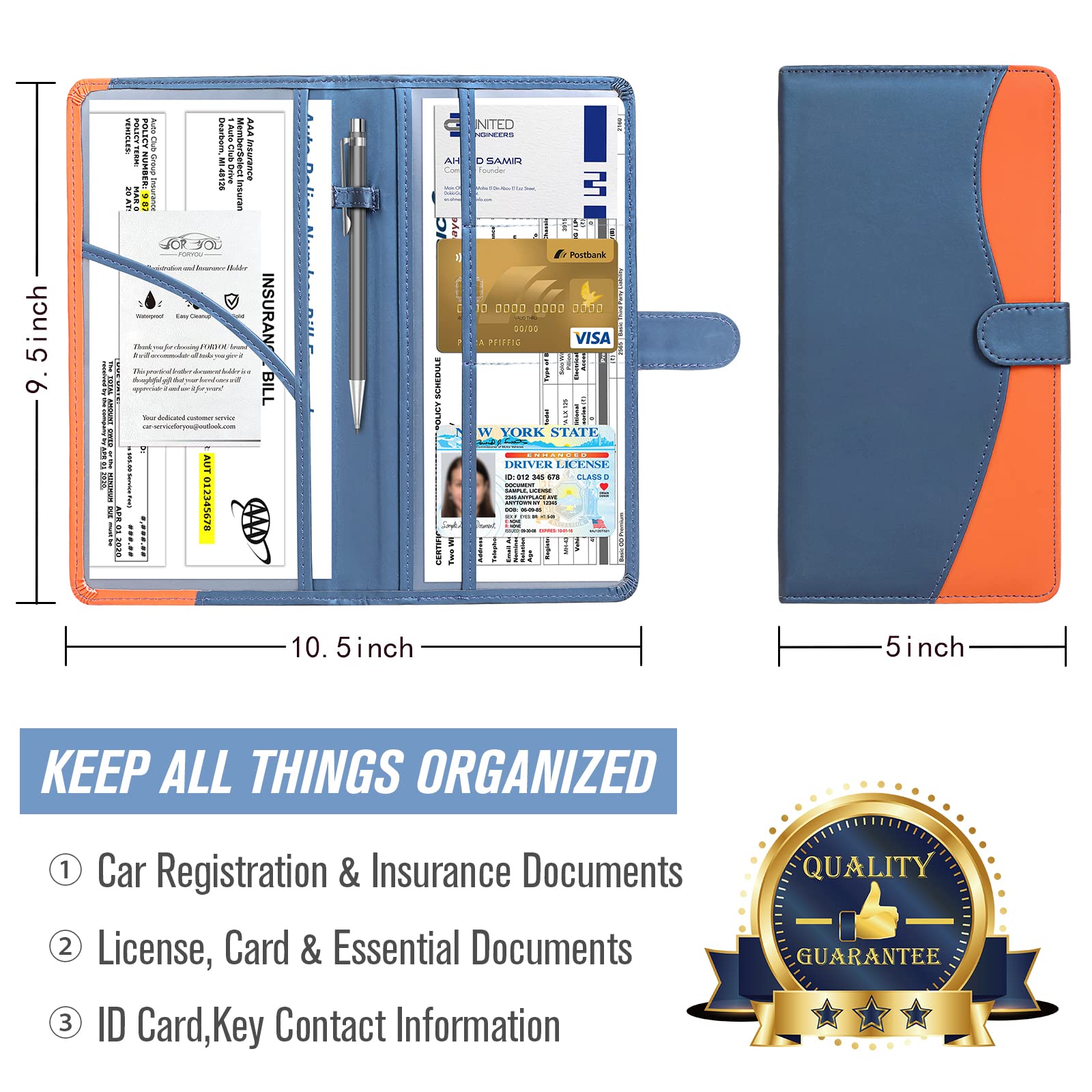 Foryou Car Registration And Insurance Holder Car Document Holder Registration And Insurance Card Holder For Cards, Driver License & Other Essential Documents(Blue Orange)