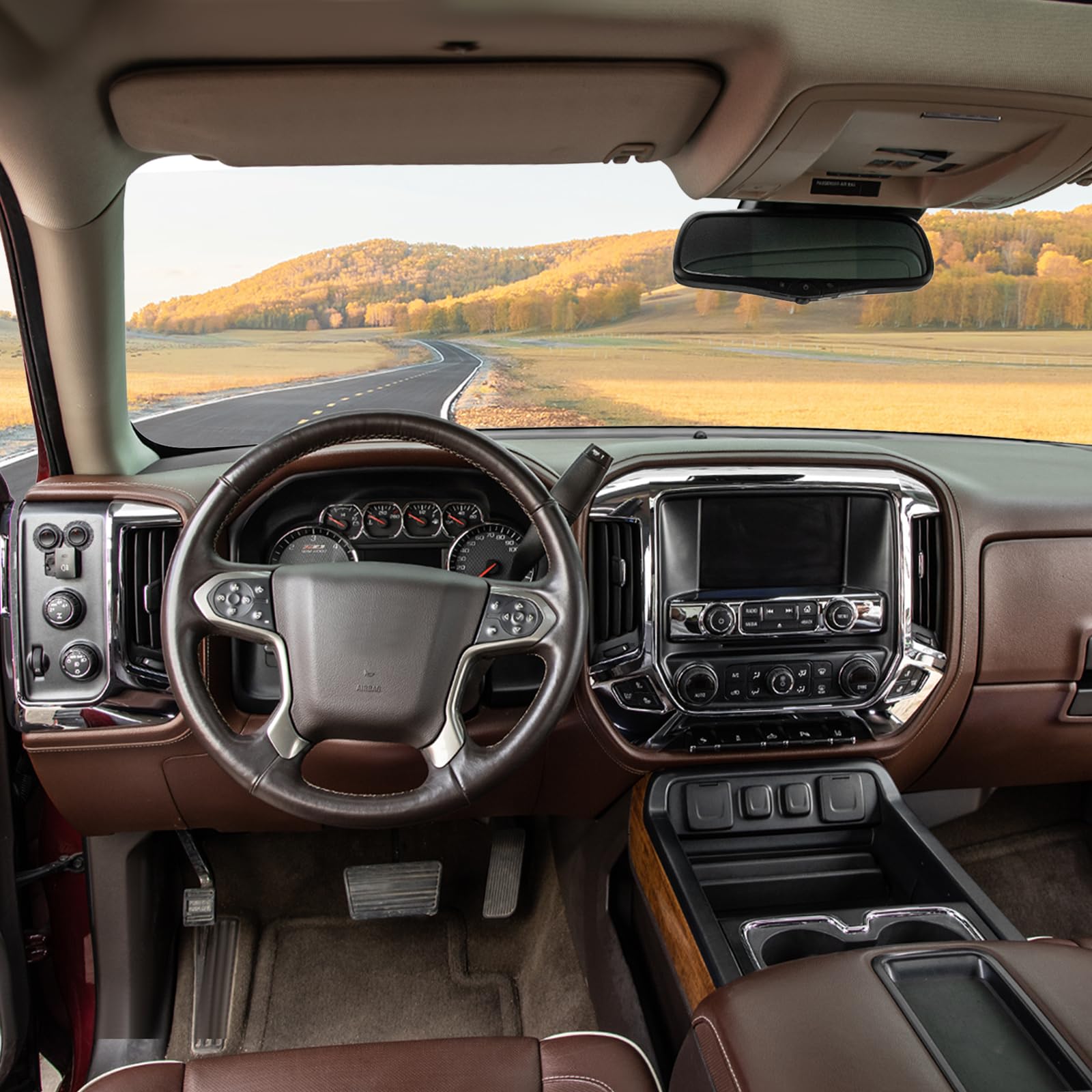 RT-TCZ for Silverado Dashboard Panel Trim Cover Chrome Bezel for GMC Sierra Chevy Silverado 2014-2017 Silver Chrome Interior Accessories 4pcs