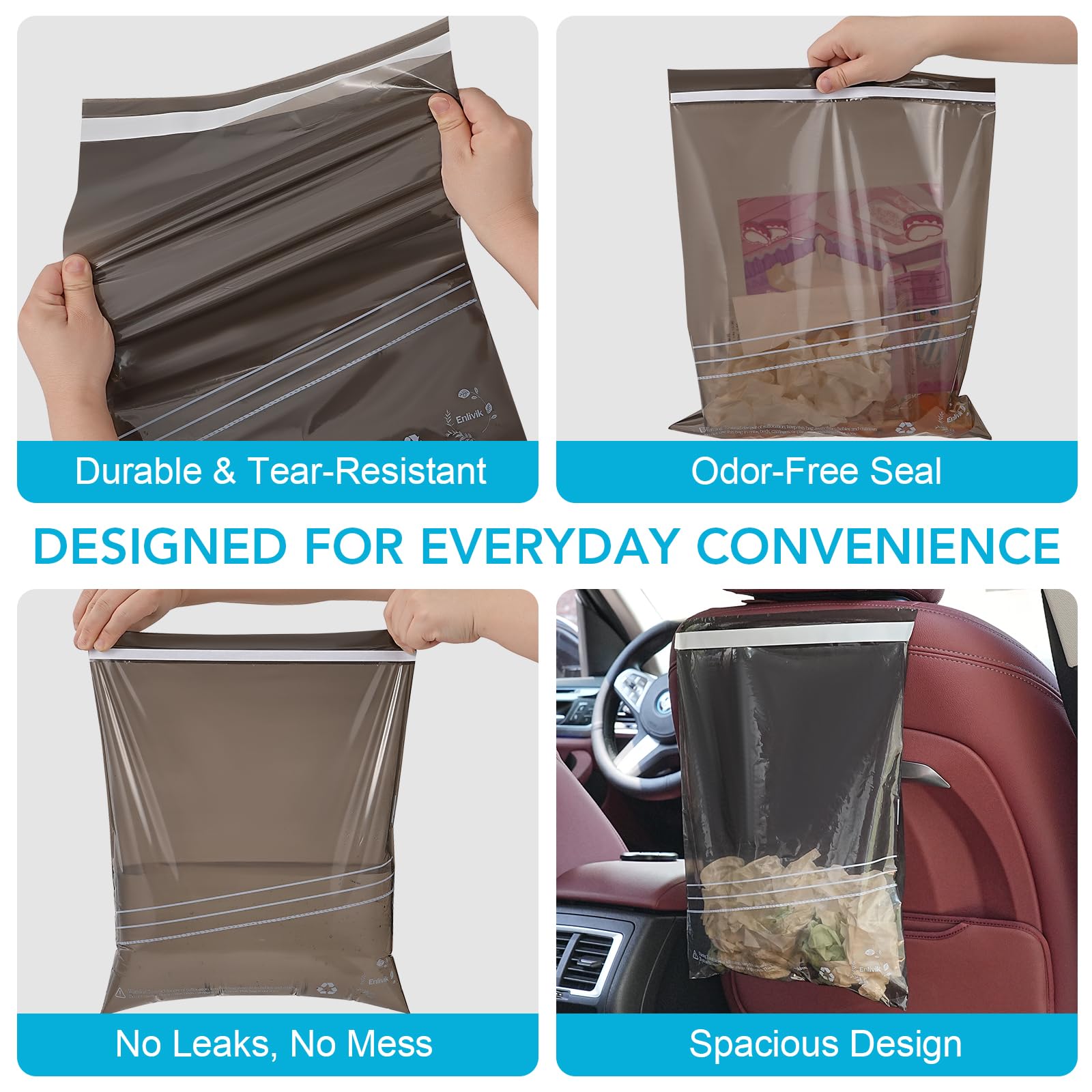 40 Pcs Disposable Car Trash Bag - Large Capacity - Car Garbage Bag Hanging From Headrest - Easy To Stick-On, Leakproof, Smellpro
