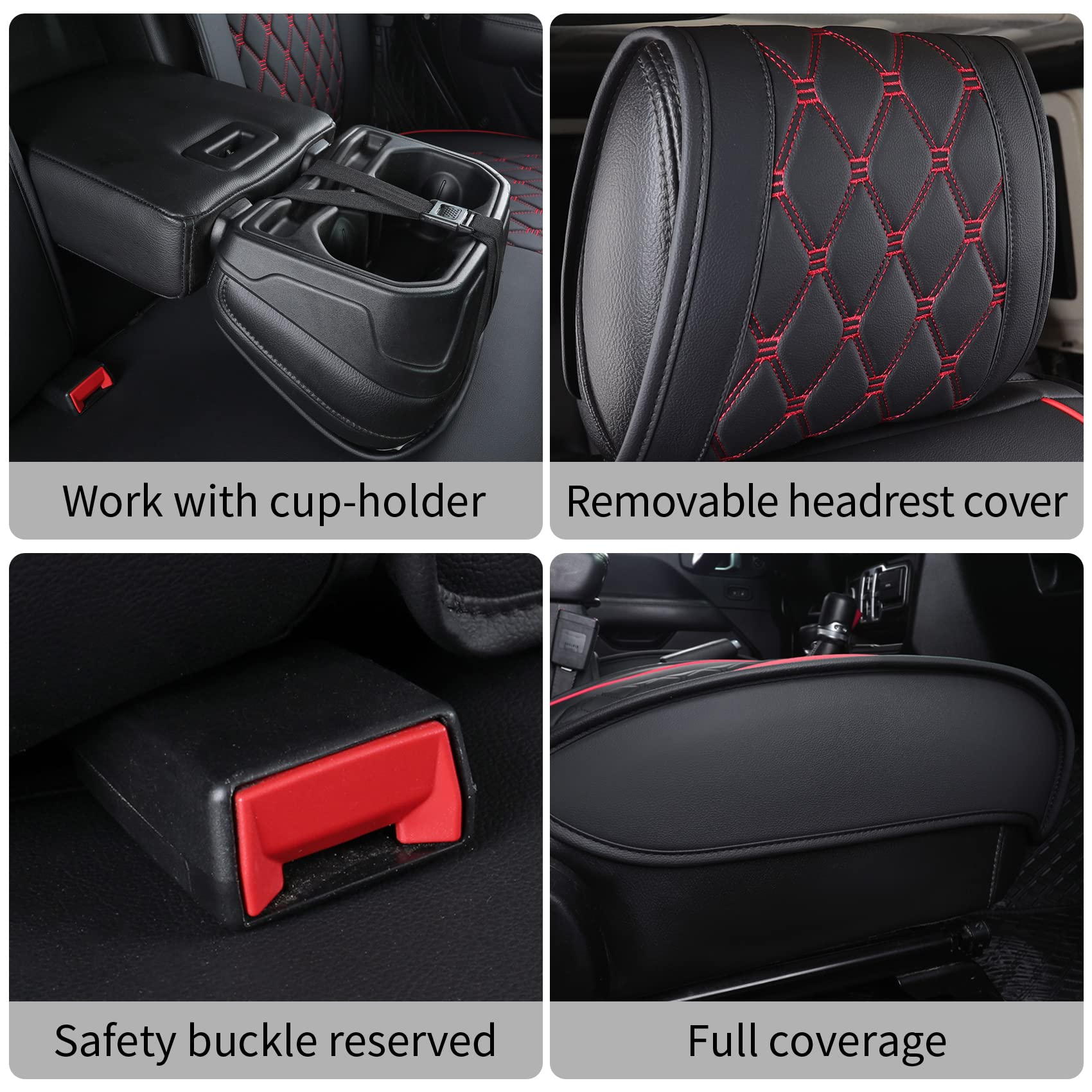 Aierxuan Jeep Wrangler Jk Jl 4-Door Seat Covers Full Set Custom Fit 2007-2024 Unlimited X Rubicon 392 Sahara Willys Sport High Altitude 4X4 Truck Pickup Waterproof Leather (Full Set/Black-R)