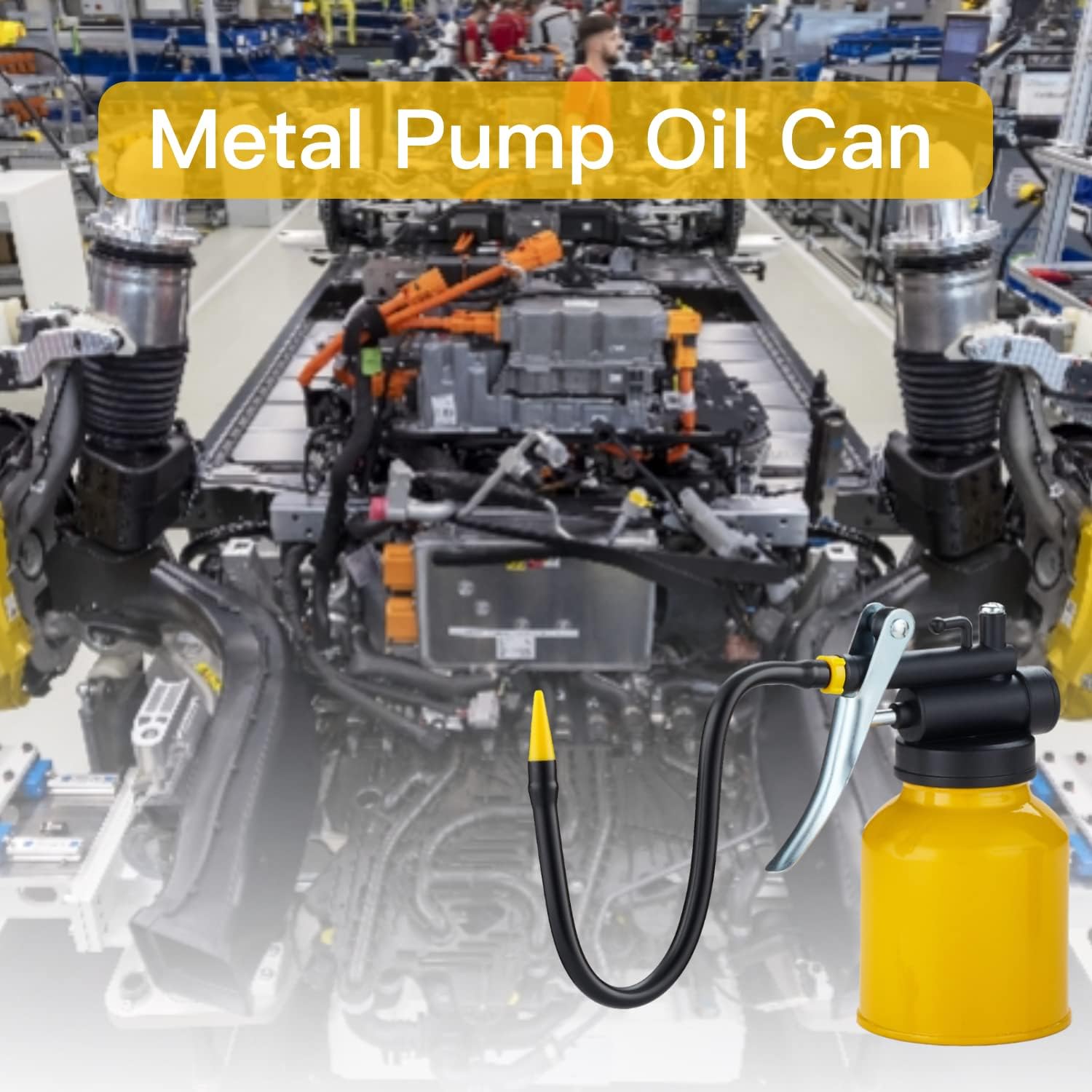 Multipurpose Metal Oil Can,Oil Can Pump Oiler With 2 Spout For All Lubrication Need Of Car, Bikes And Machines -8 Oz.Yellow Capa