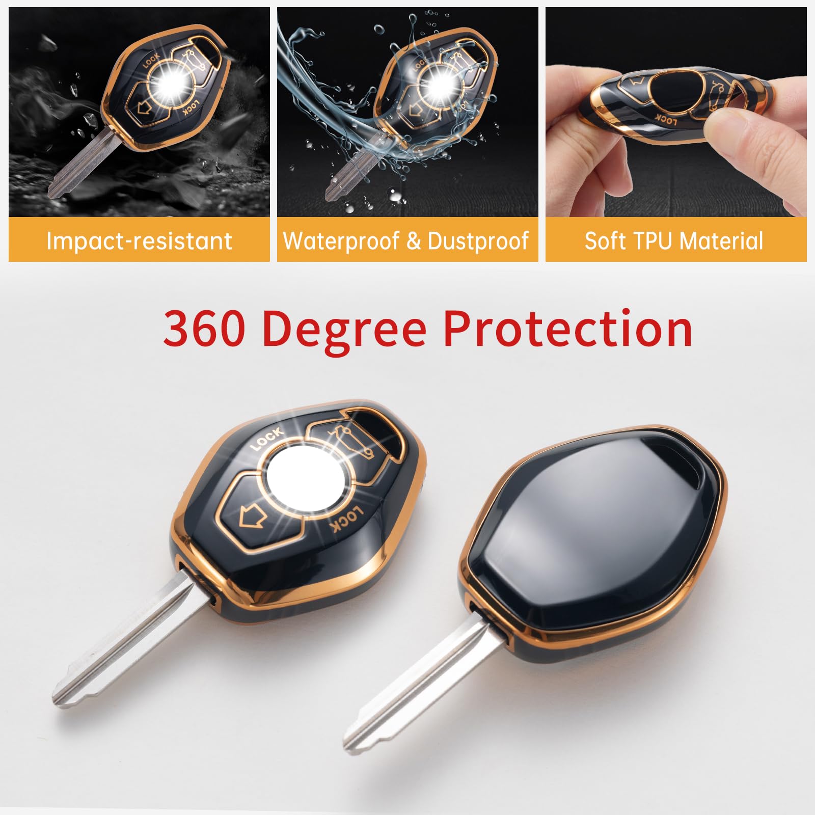 Gematay For Bmw Key Fob Cover With Keychain Lanyard, Soft Tpu Key Fob Protector Shell Compatible With Bmw 3 5 7 Series M3 M5 M6