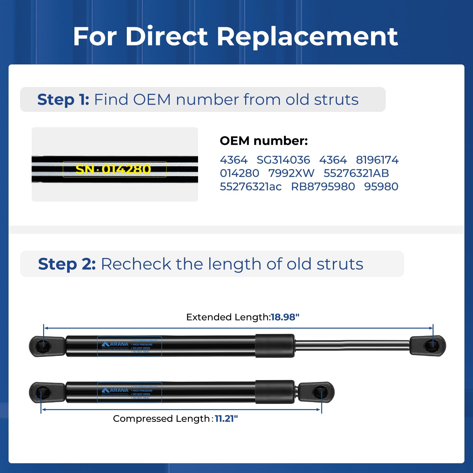 Front Hood Struts Shocks 4364 Lift Supports for Dodge Ram 2002 2003 2004 2005 2006 2007 2008 2009 2010