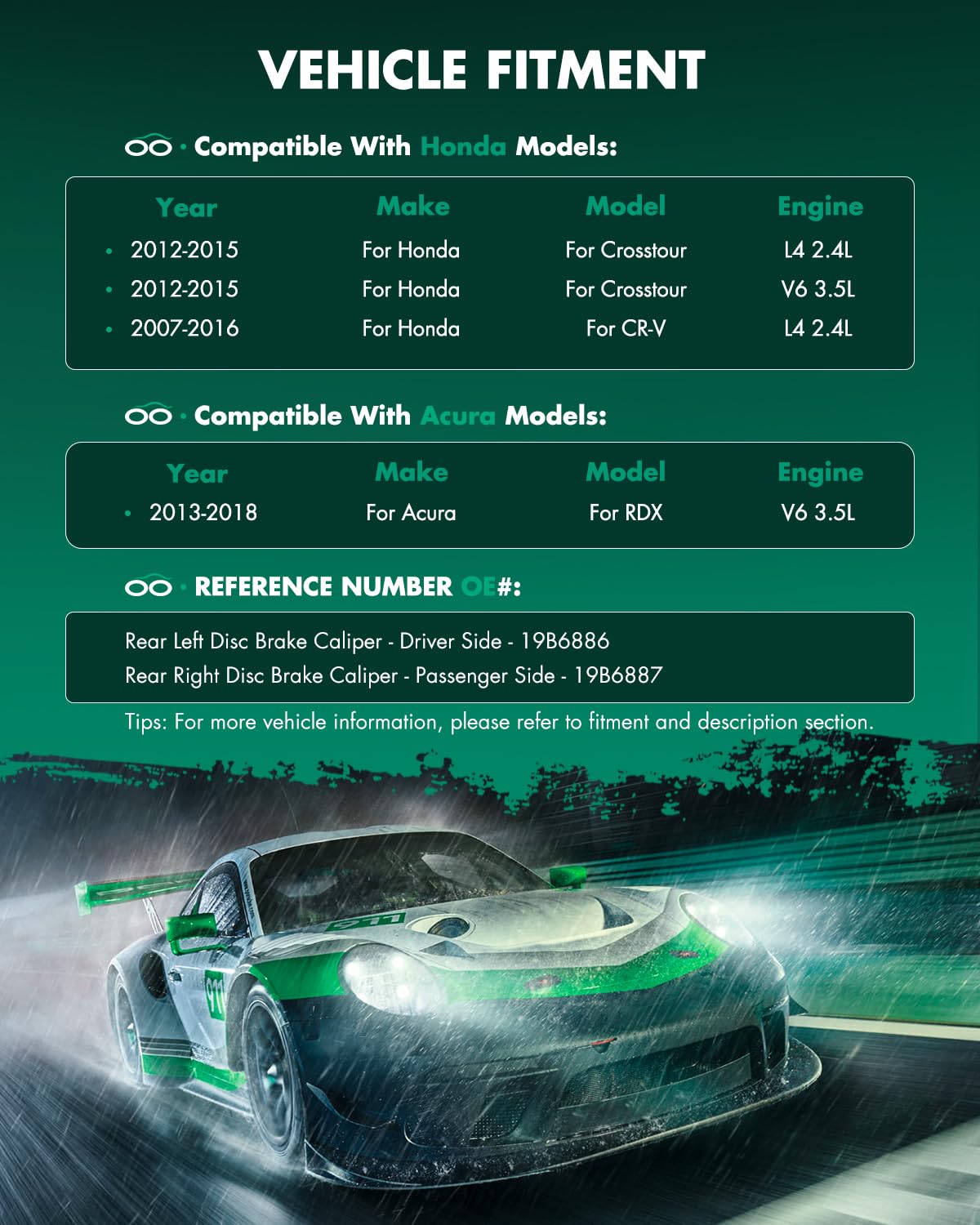 Scitoo Rear Left+Right Brake Calipers With Bracket 19B6886 19B6887 Red Compatible For Acura Rdx 2013-2018 For Honda Crosstour 20