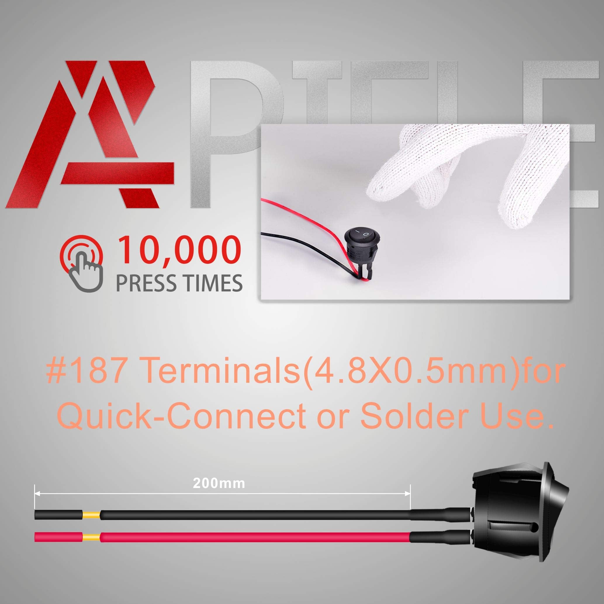 Apiele 5Pcs Rocker Switch On Off Kcd1 Mini Round Toggle Switch Spst 2Pin Snap-In Design Car Boat Automotive With Wires Pre-Wired Ac 6A/250V 10A/125V 12Vdc