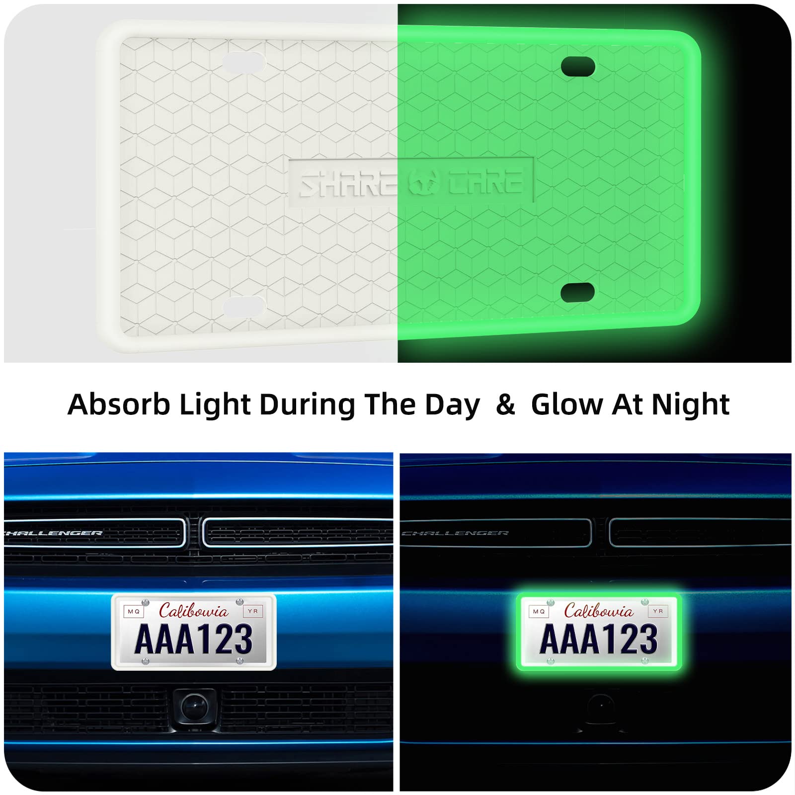 Qiqamole 2 Pack Silicone License Plate Frame Front Back License Plate Cover License Plate Bracket Holder Rust-Proof Rattle-Proof Weather-Proof For Us Ca Standard Car & 2Pcs Water Coaster (White/Grow)