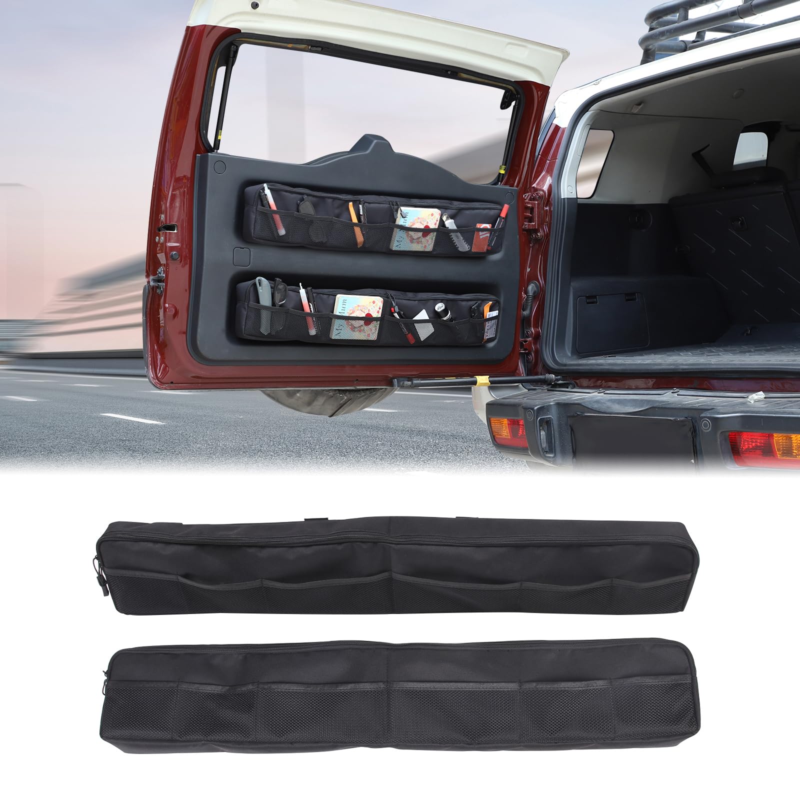 Aunginsy 2Pcs Trunk Organizer Compatible with Toyota FJ Cruiser 2007-2024 Rear Tailgate Storage Bag Organizer Back Door Panel St