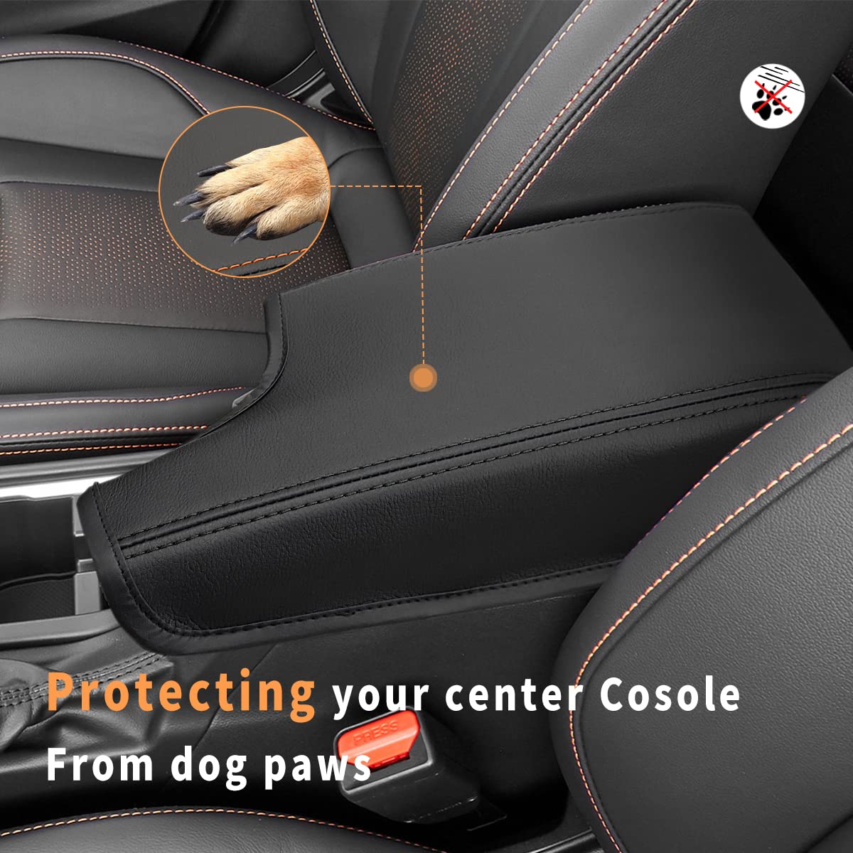 INTGET Orange PU Leather Center Console Armrest Cover For Subaru Crosstrek & Impreza (2017-2023) - Easy Install