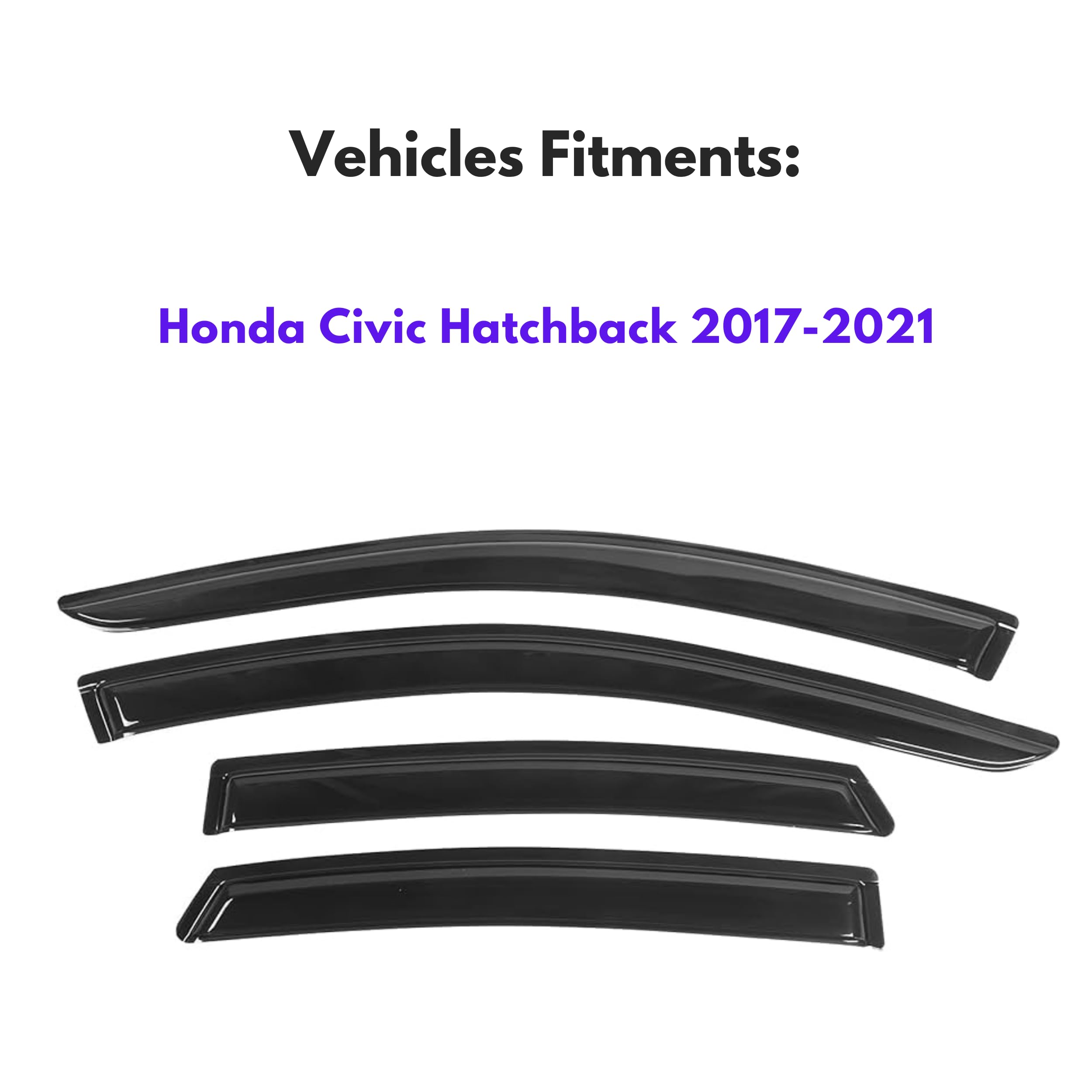 Immortal Group IG Window Visor for Honda Civic Hatchback 2016-2021, Black Acrylic Rain Guard Deflector, Mugen Style