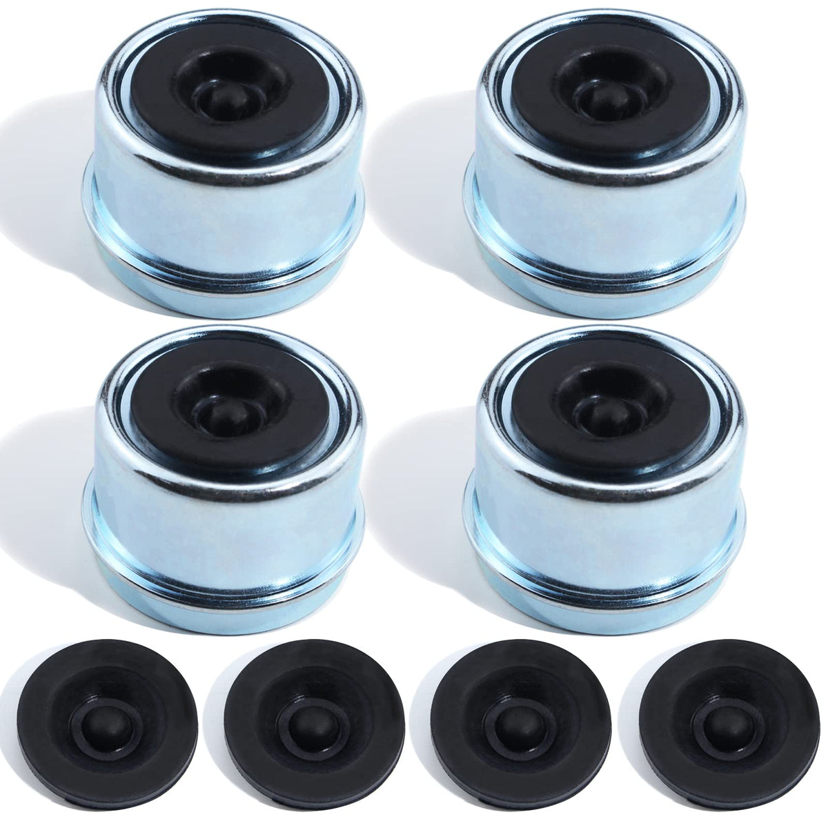 Ibroprat 4Pcs 1.98'' Trailer Hub Cap,Trailer Axle Bearing Dust Cap Cup Grease Cover With 8 Rubber Plugs,Bolt Metal Trailer Axle 