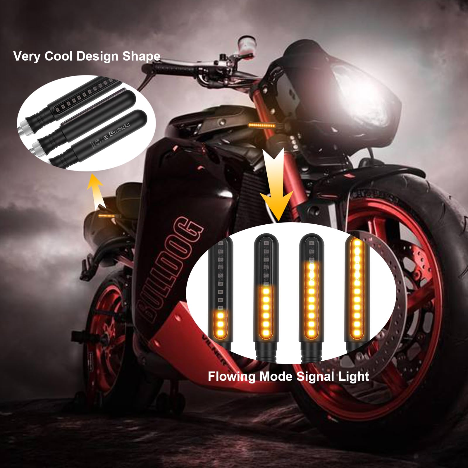 Kinstecks 4Pcs Motorcycle Indicators Flowing Turn Signal Lights Motorbike Turning Indicators 12V For Motorcycle Motorbike Led Amber