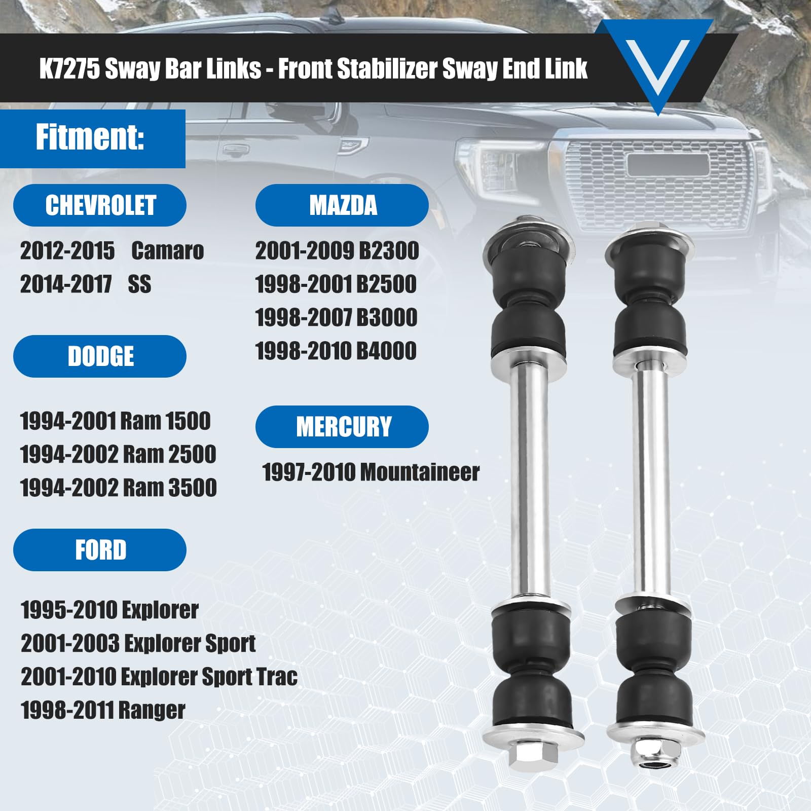 K7275 Front Sway Bar Link Kit Compatible With 1994-2002 Ram 2500 3500 1500 ? 1995-2010 Explorer ? 1998-2011 Ranger