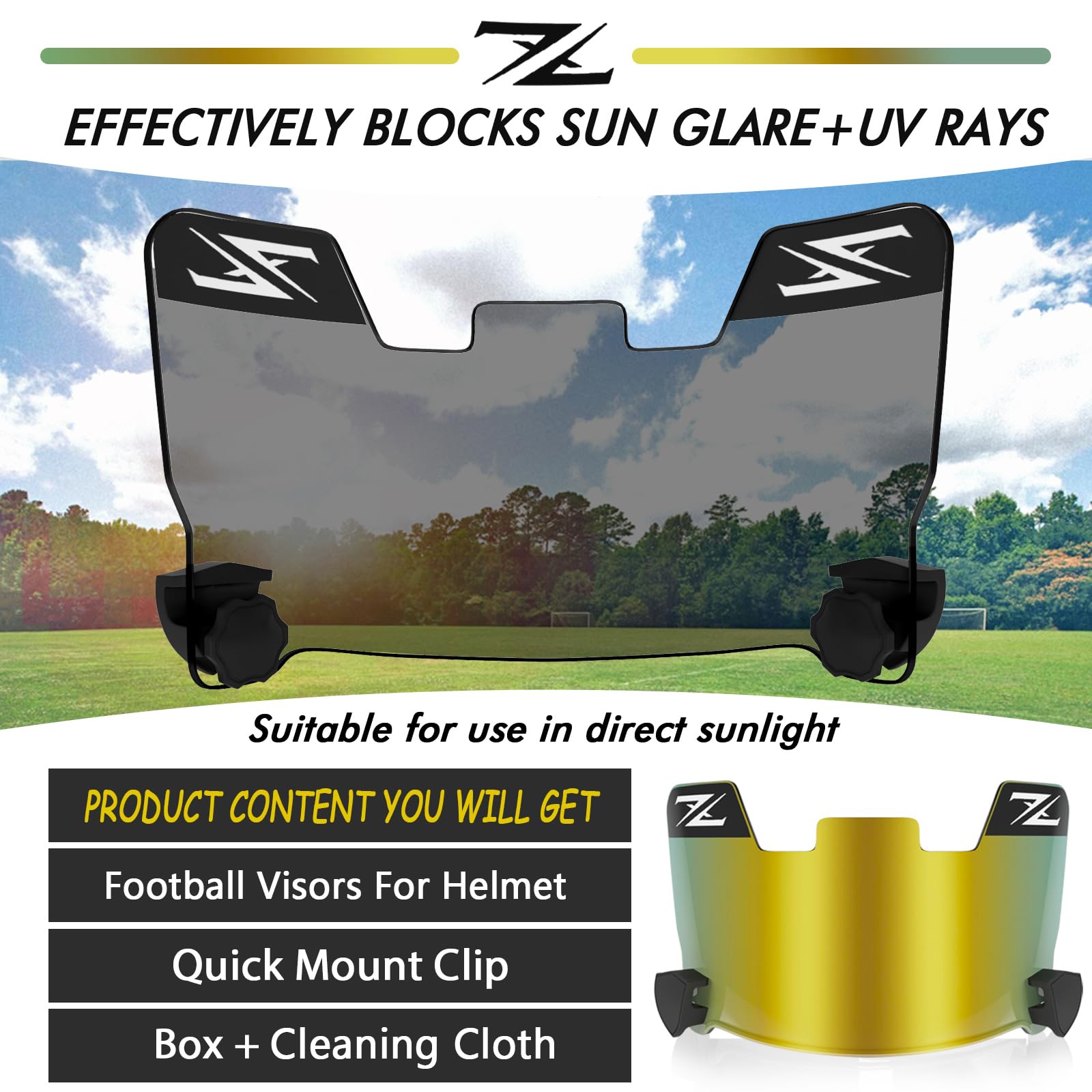 Zixioys Tinted Football Visor, Fits Youth And Adult Football Helmets (Gold)