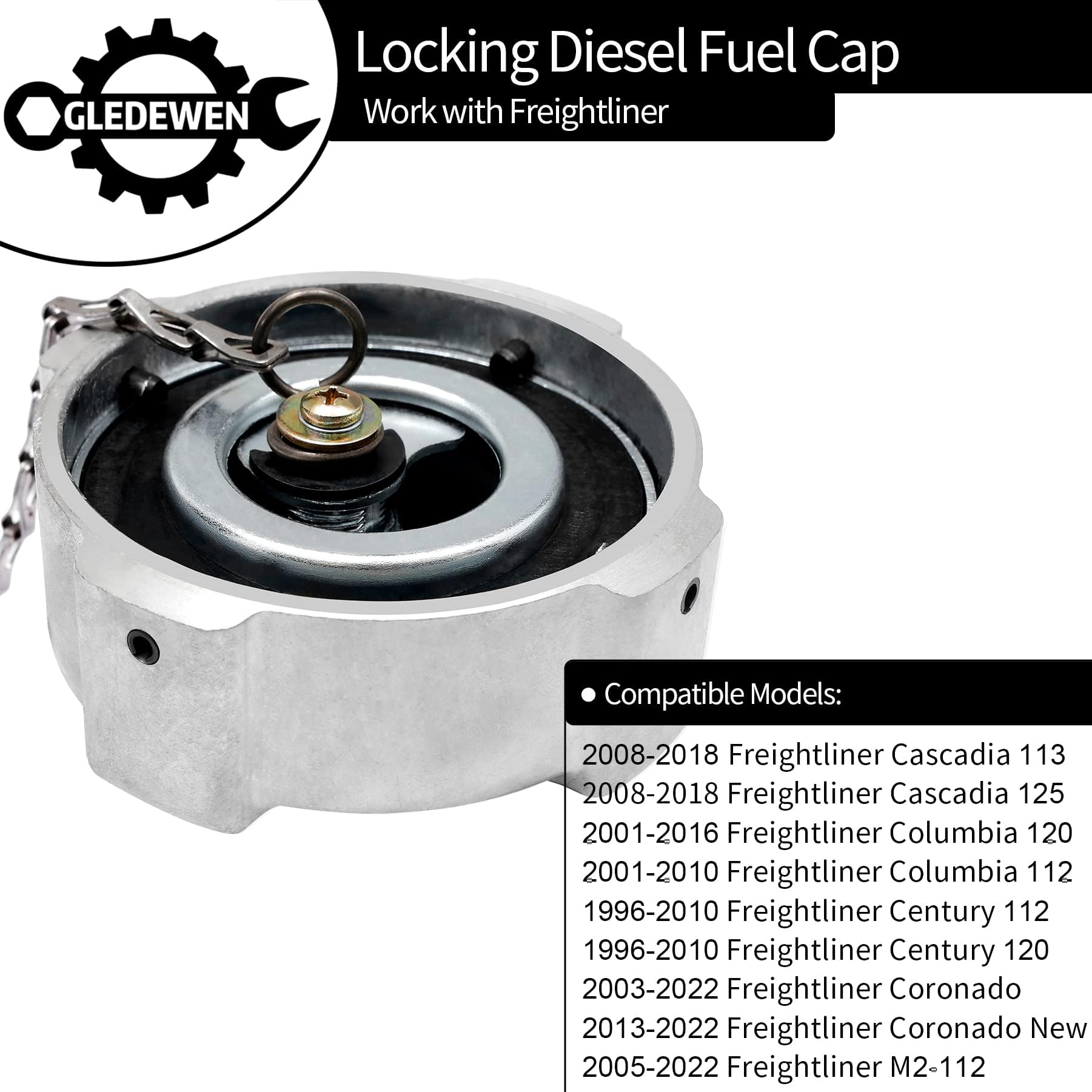 Locking Fuel Cap (2PCS), Compatible with 1996-2018 Freightliner Cascadia Columbia Century Coronado 1/4 Turn Lock Gas Cap, 3In Al
