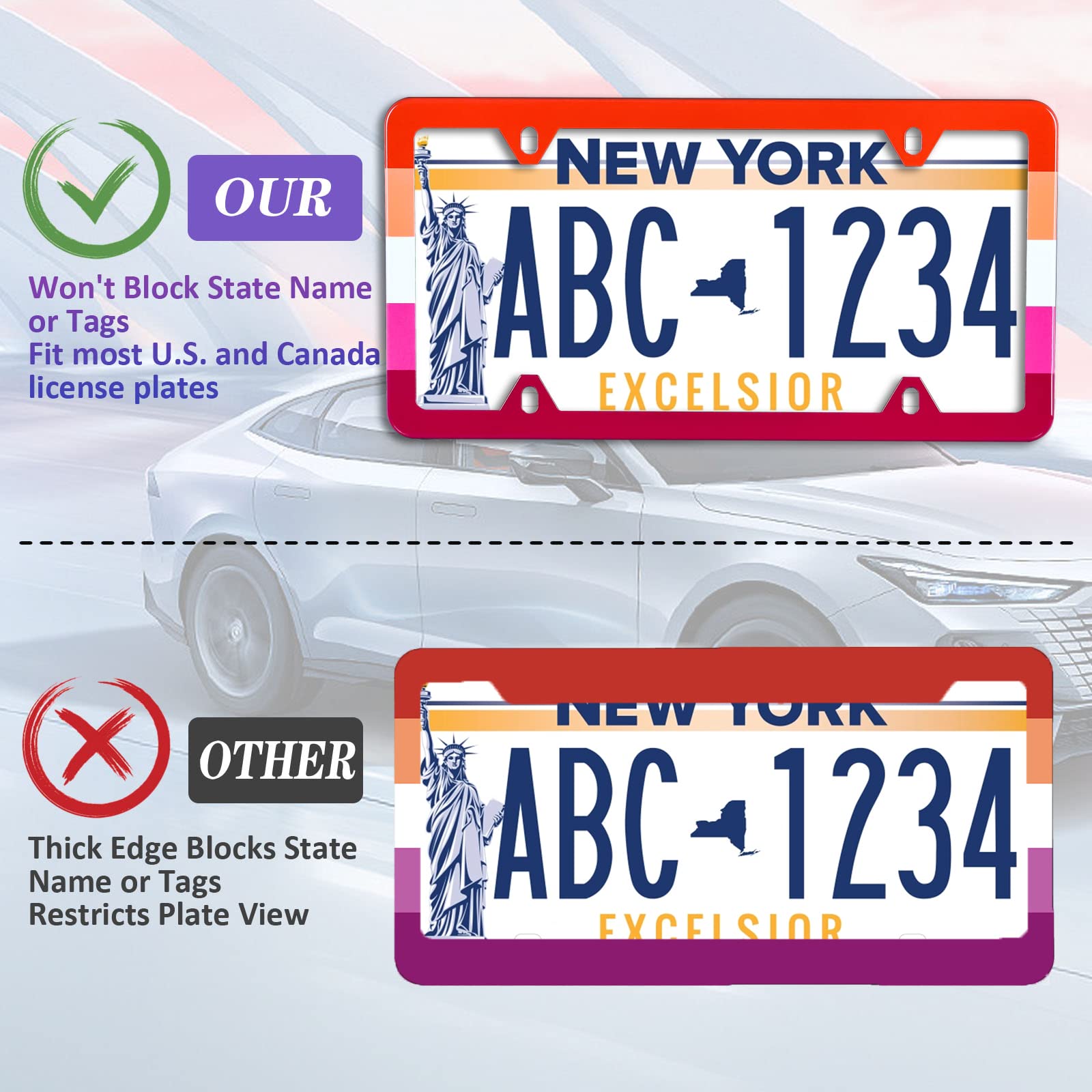 ?2Pcs? Lesbian Flag LGBT Pride Rainbow License Plate Frame Stainless Steel Car License Plate Frame Accessory Car Plate Frame Dec
