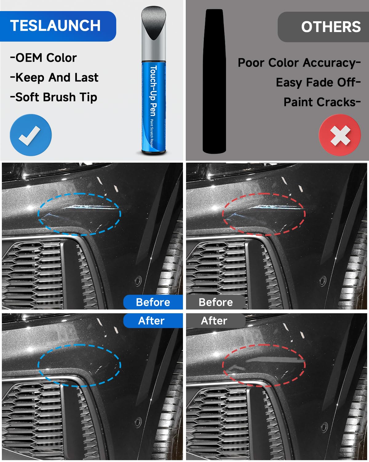 Teslaunch LY9T/0E Mythos Black Metallic Touch Up Paint Compatible With Audi Exact Match Car Paint Pen Scratch Repair