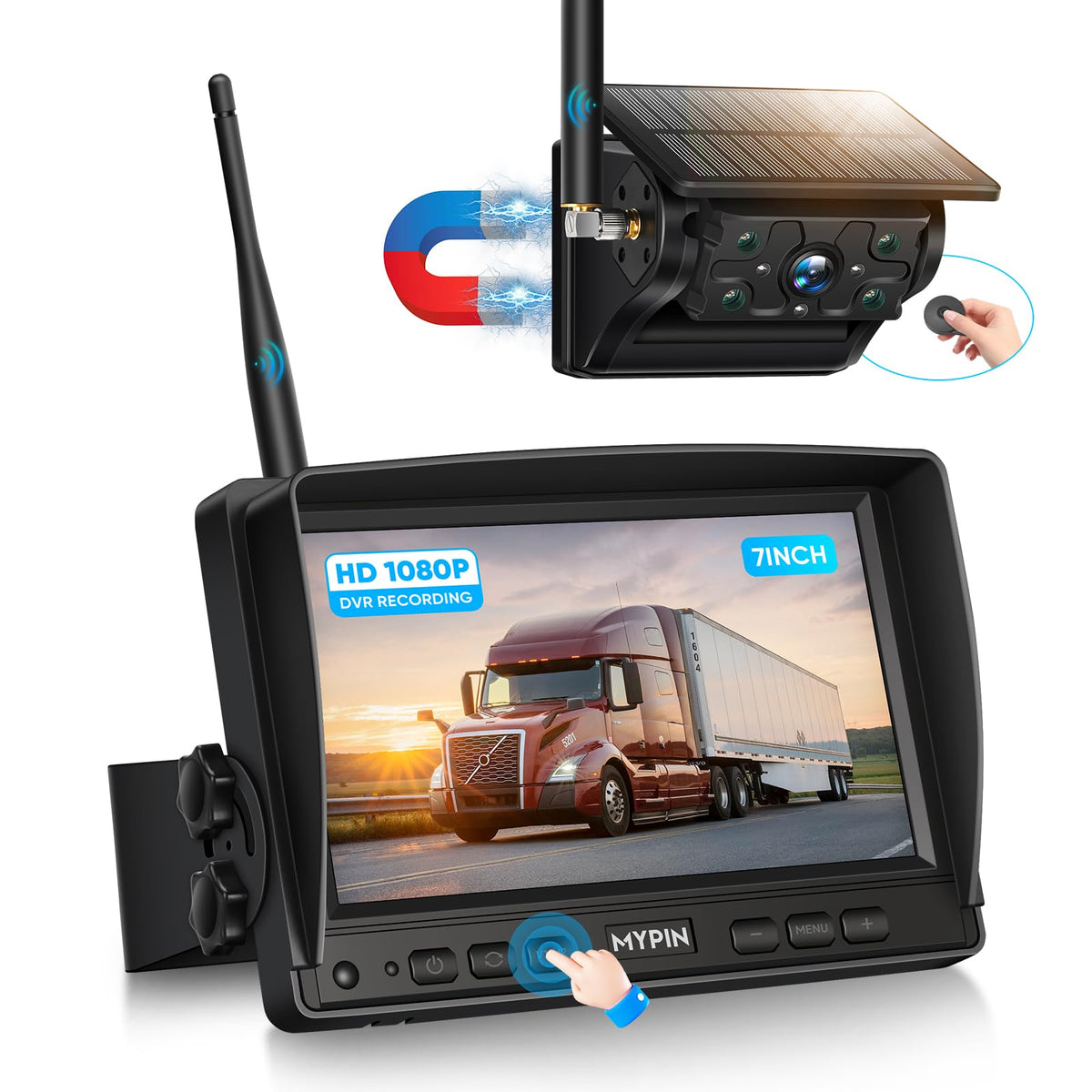 Solar Wireless Magnetic Backup Camera, 9900Mah Battery Powered Rechargeable Ip69 Waterproof Hd Back Up Rear View Remote Control 