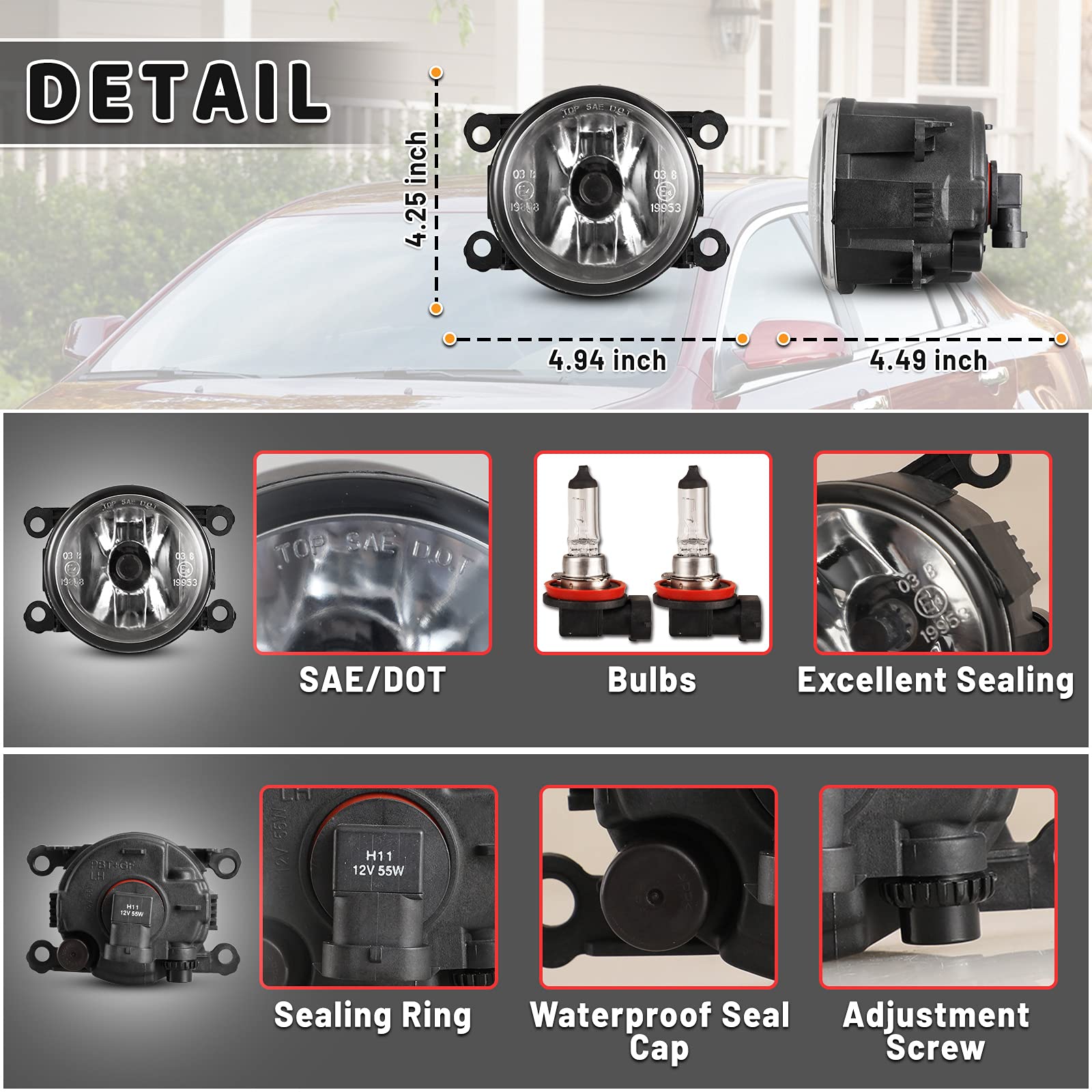 Autowiki Fog Lights For 2012 2013 2014 2015 Honda Pilot Lamps Assembly Glass Lens Driver Passenger Replacement 1 Pair