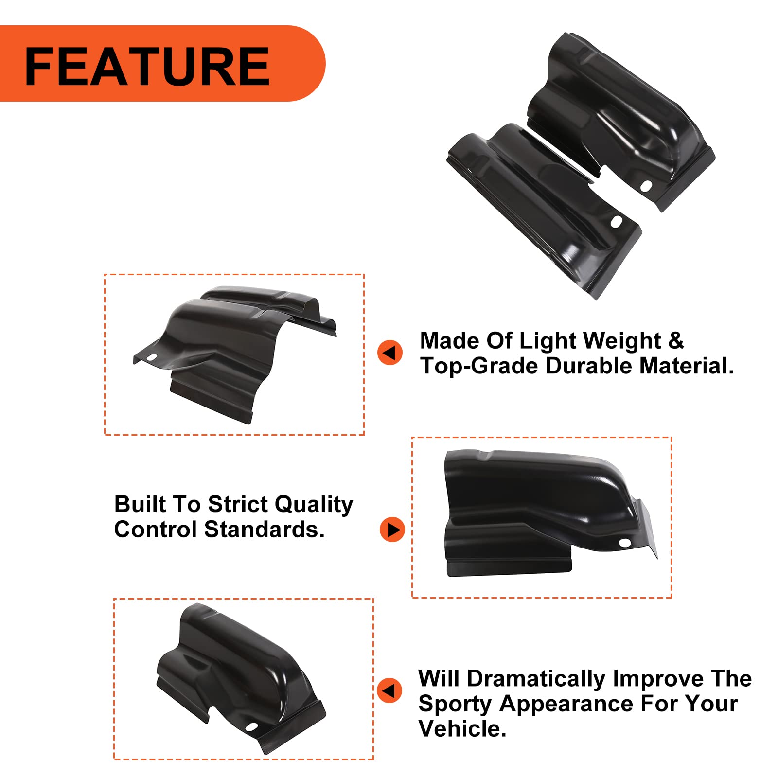 Ecotric Cab Corners Compatible With 2009-2014 Ford F150 Crew Cab Corner -1 Pair 2 Pcs Pickup Truck 4 Door Steel Matte Black