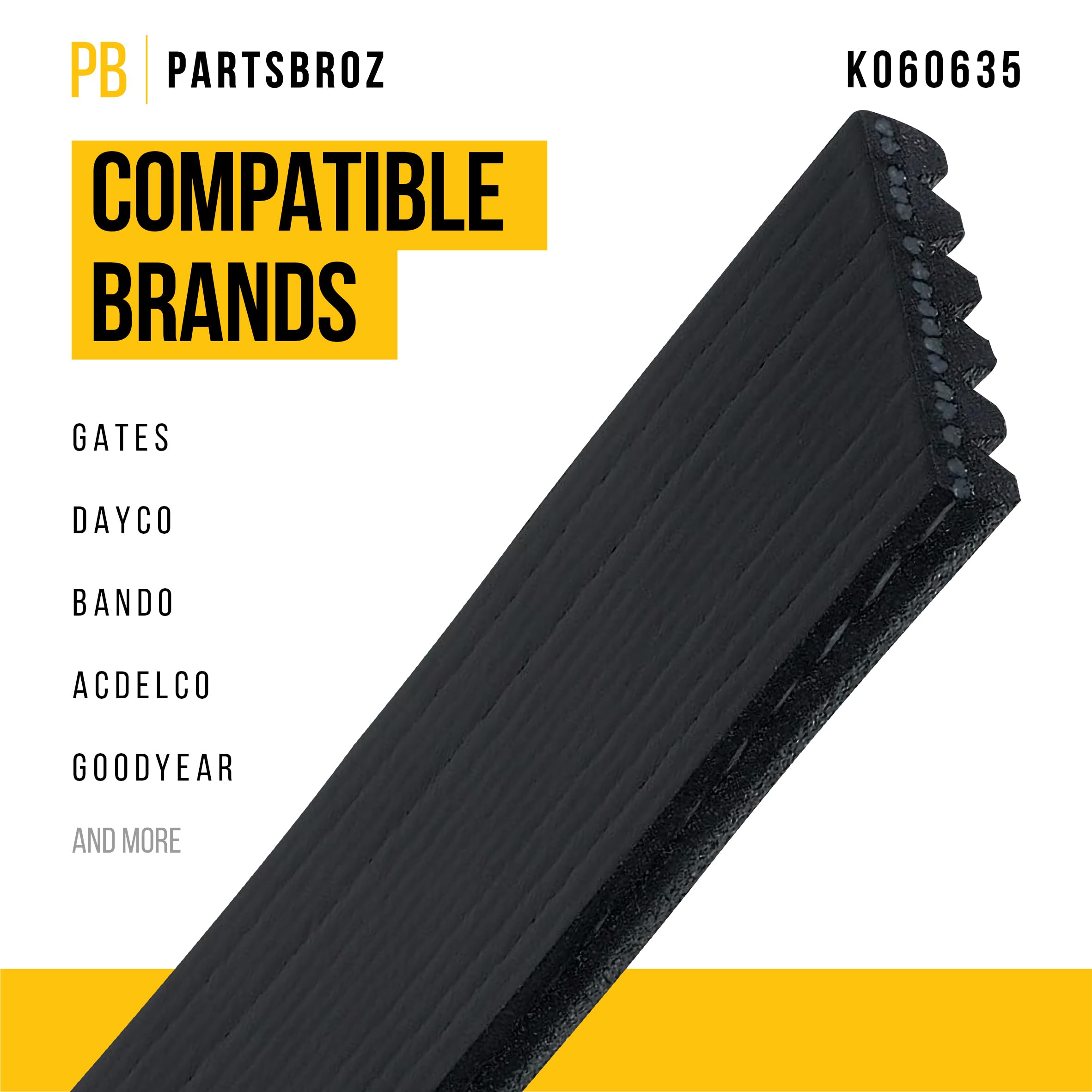 Partsbroz K060635 Micro-V Serpentine Drive Belt - Compatible With Gates Dayco Bando Acdelco Goodyear Continental - Replaces K060