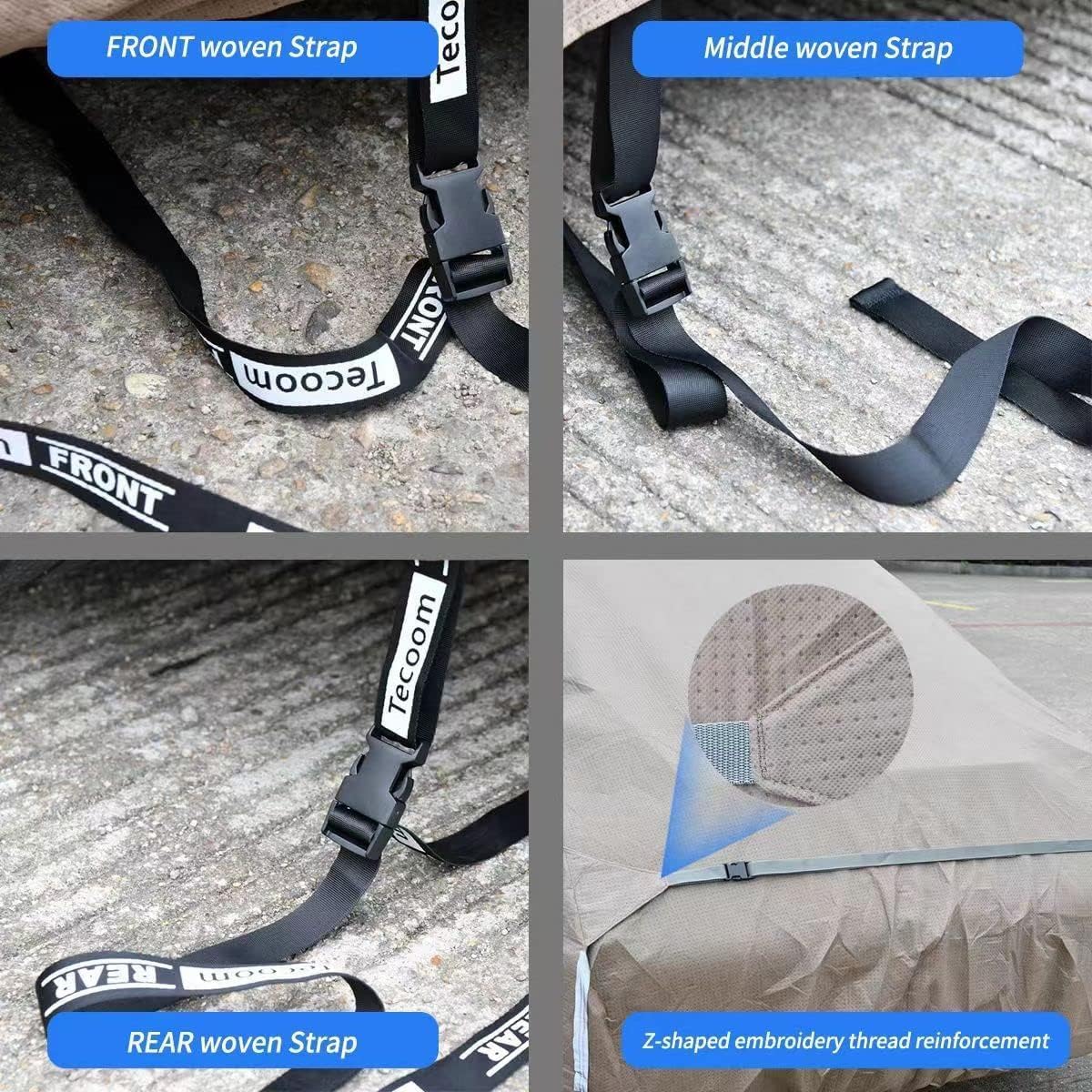 Tecoom Car Cover Waterproof All Weather, Non-Woven Breathable Outdoor Full Covers For Automobiles With Zipper Pockets Sun Uv Win