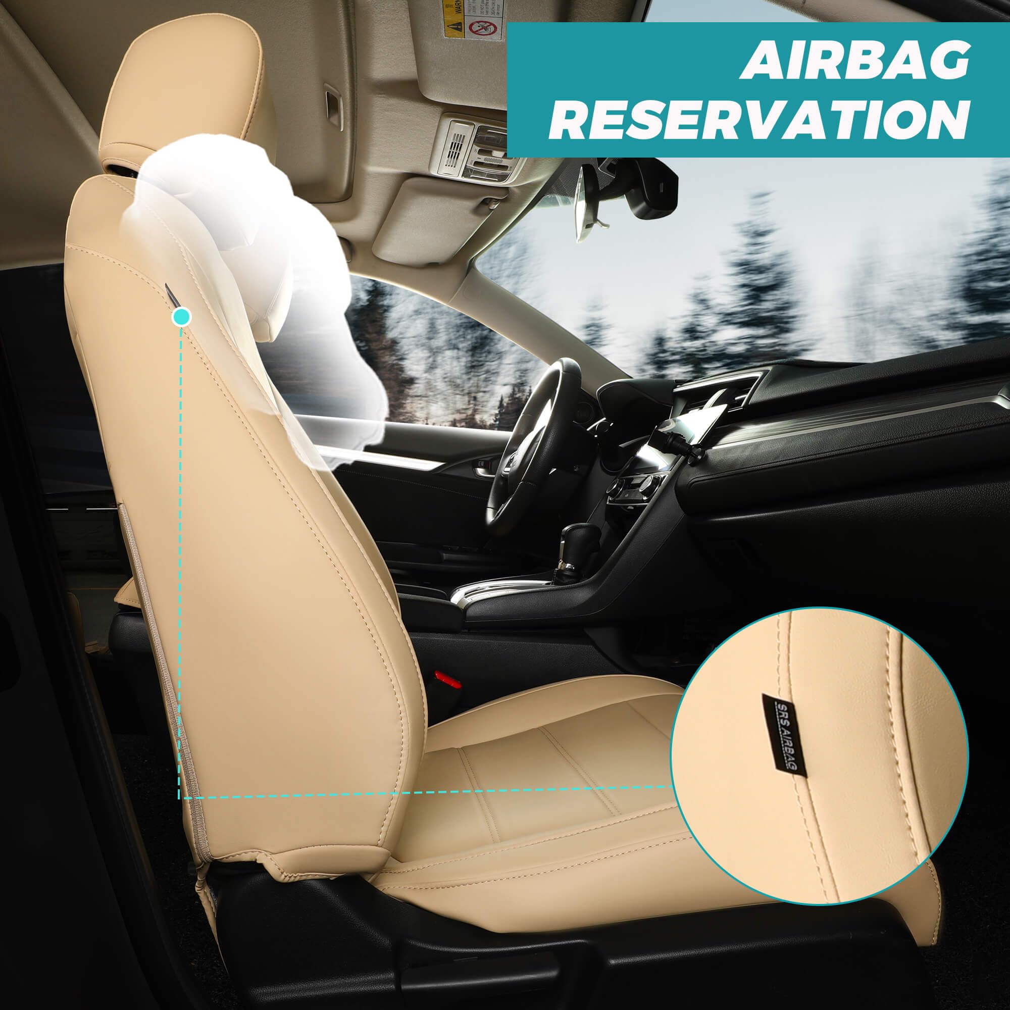 FEINEPRO Seat Covers for Honda Civic Sedan 4DR Sedan EX 2022 2023 2024, Beige Leather Car Seats Cover Full Set for car