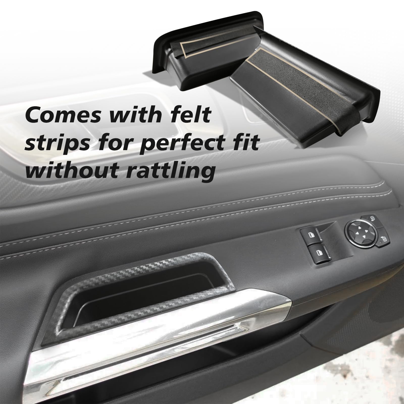 Muslogy for 2024 Mustang Door Handle Storage Box 2PCS Door Pocket Insert Organizer Interior Accessories Armrest Phone Container