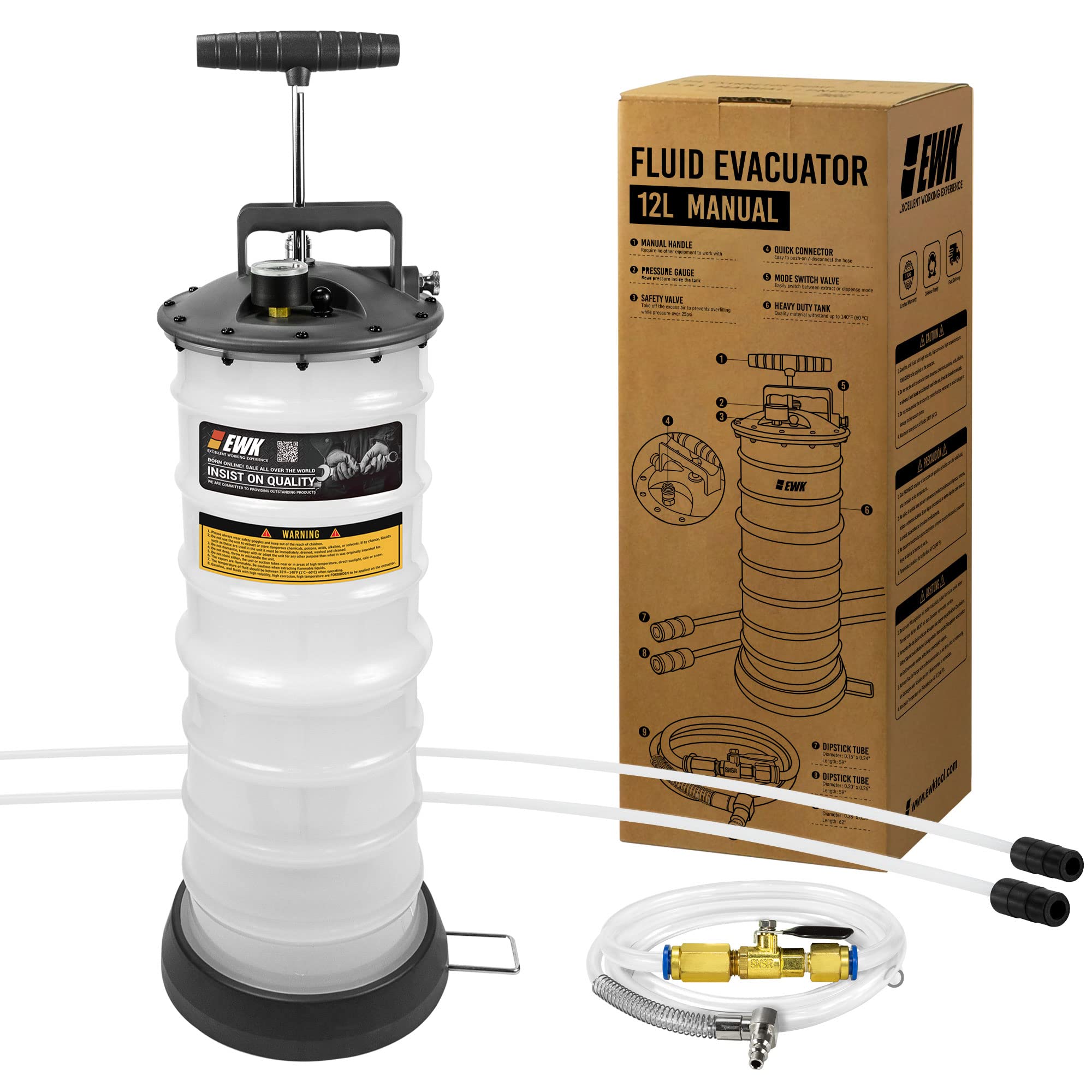 Ewk 12L Heavy Duty Manual Oil Extractor/Dispenser Pump For Automotive Fluids Vacuum Evacuation