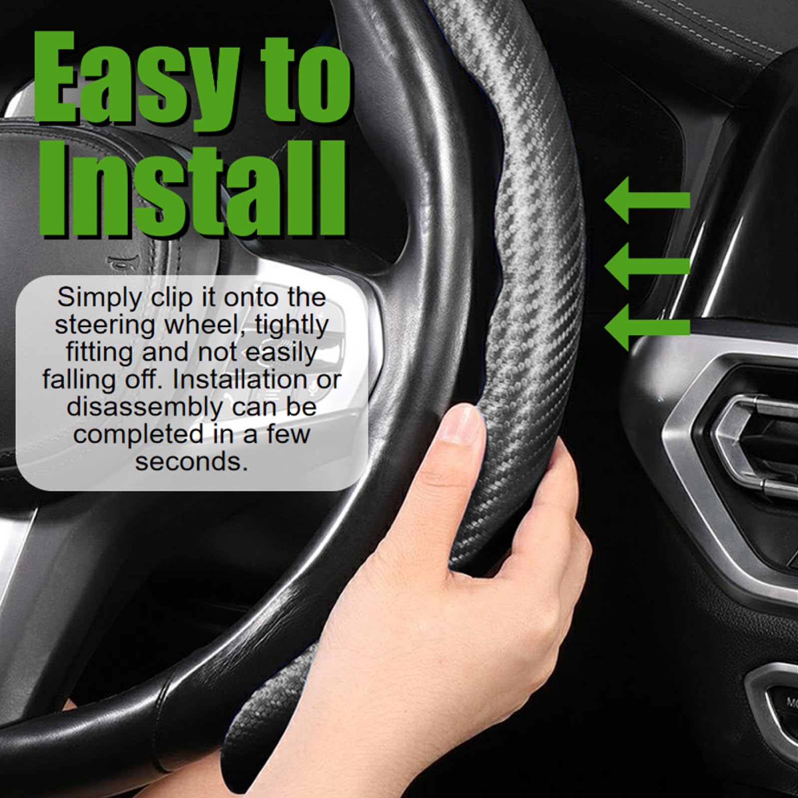 WSSROGY 3 Pack Anti-Skid Segmented Carbon Fiber Car Steering Wheel Cover Protector Universal for Most Car Wheel (Black)