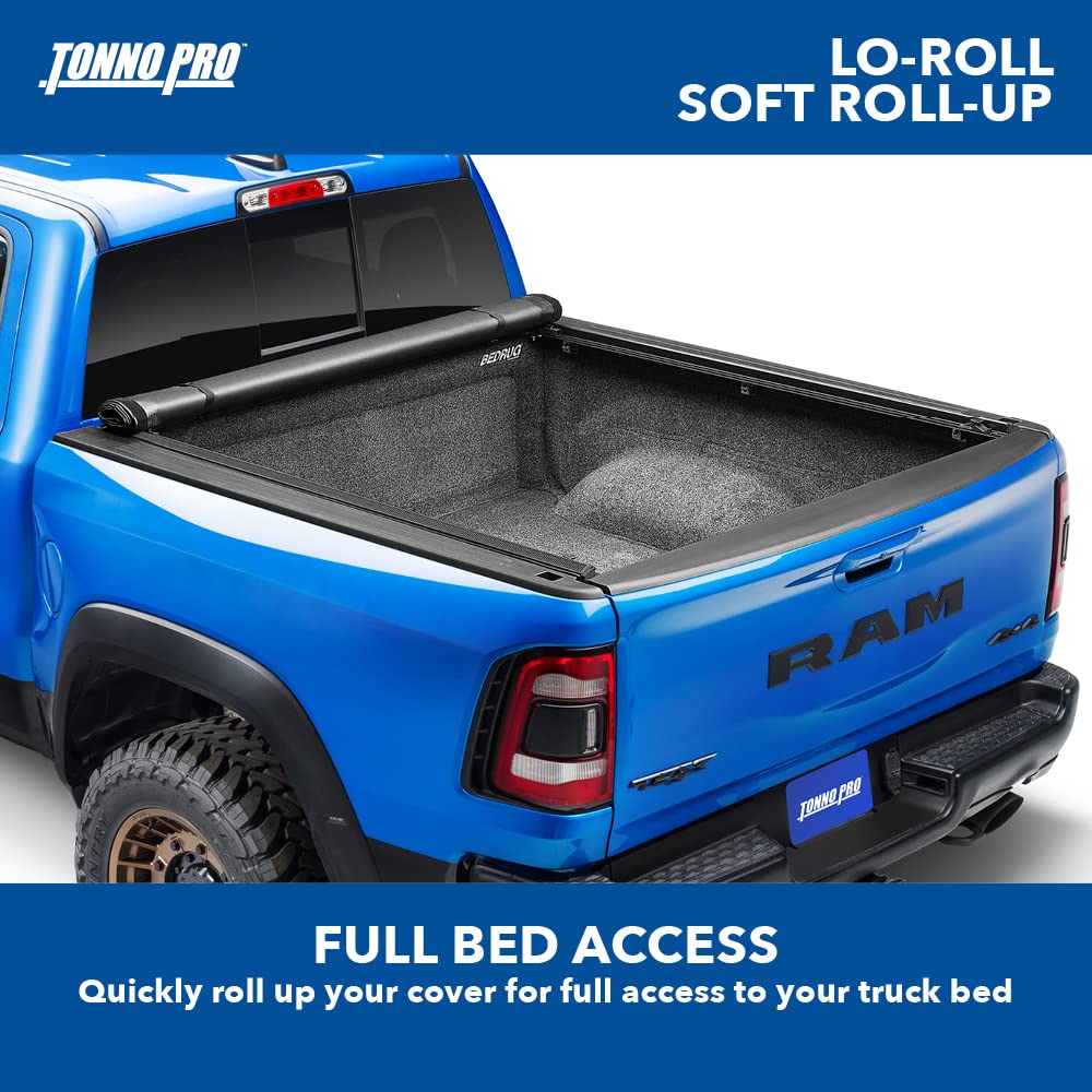 Tonno Pro Lo Roll, Soft Roll-Up Truck Bed Tonneau Cover | Lr-2055 | Fits 2019 - 2023 Dodge Ram 1500, W/O Multifunction Tailgate 5' 7' Bed (67.4')