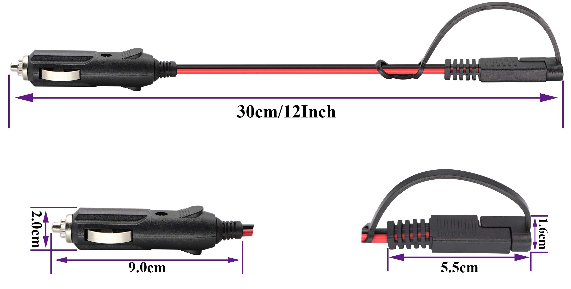 Aaotokk Cigarette Lighter To Sae Battery Charging Cable,16Awg 12V 2 Pin Sae To Cigarette Lighter Female Plug Quick Release Disco